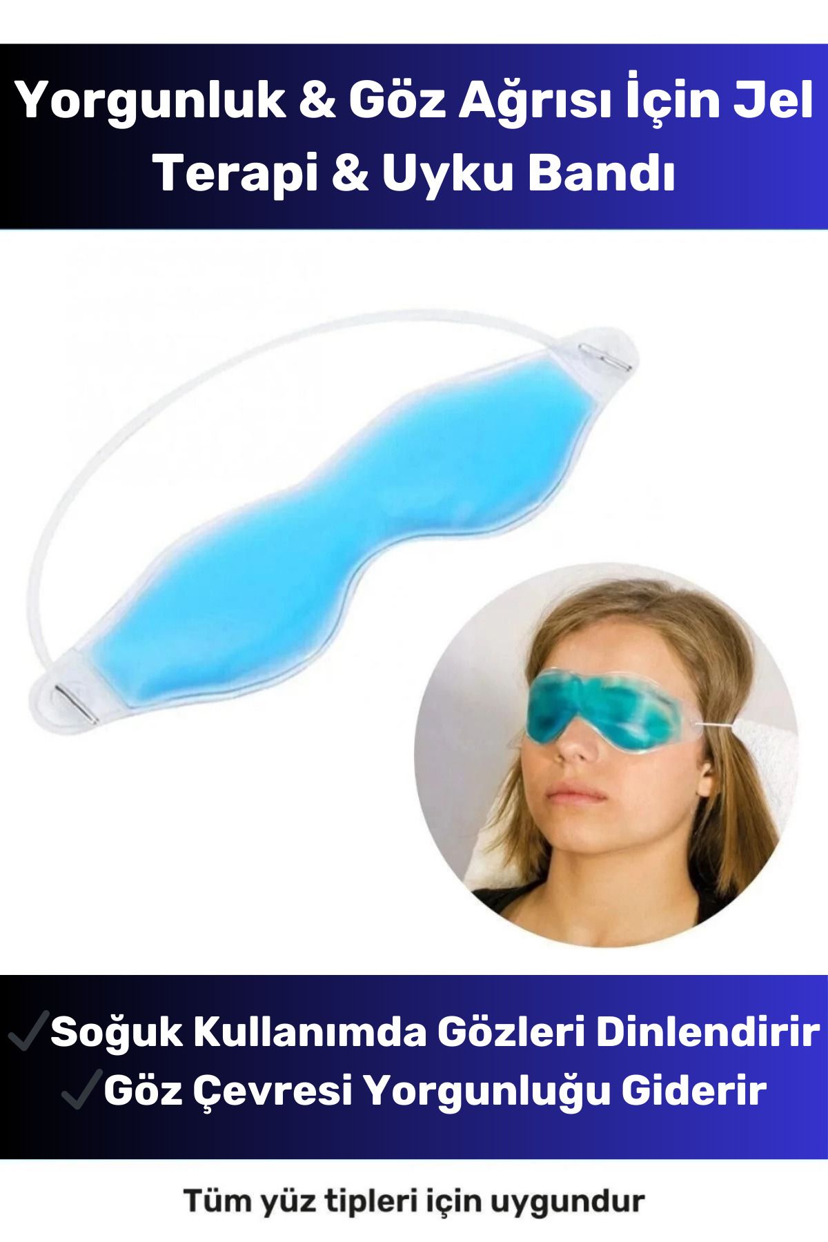 Floranova Deluxe Soğuk Sıcak Uygulama Göz Yorgunluk Terapi Bandı Işık Önleyici Göz Dinlendirme Jel Uyku Bandı