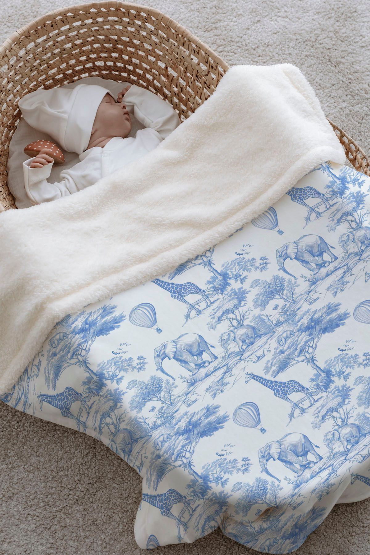 Tuğba Kuğu-Double Face Plush Blanket - Blue Toile De Jouy 2