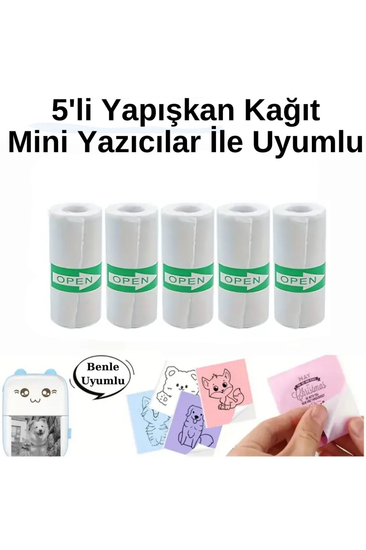 Asimmim Mini Yazıcı ile Uyumlu 5'li Yapışkanlı Rulo Termal Pos Kağıdı Termal Yazıcılar İle Uyumlu