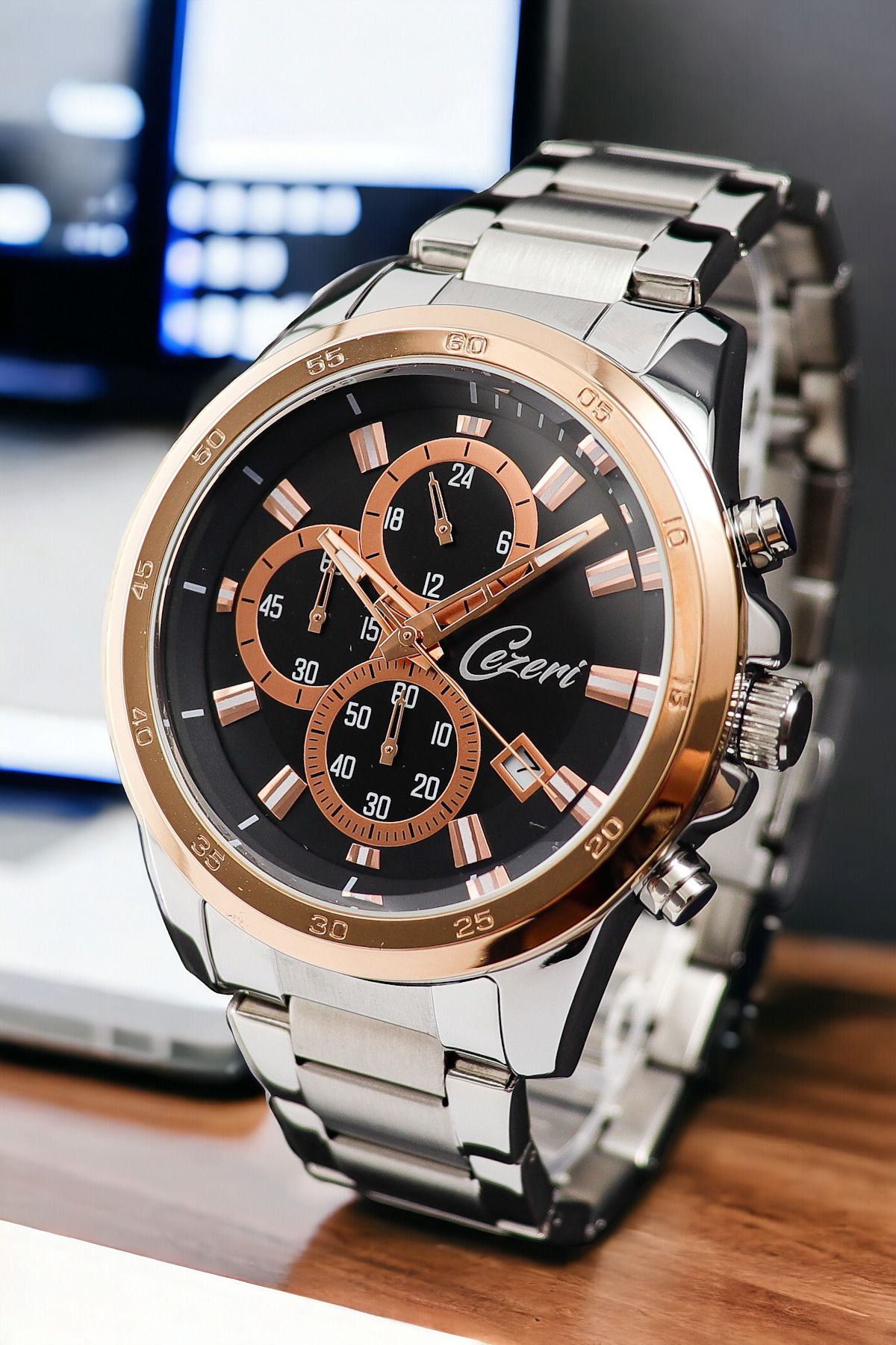 Cezeri-Men's Wristwatch - Copper Black and White, Function, with Calendar and Chronometer 4