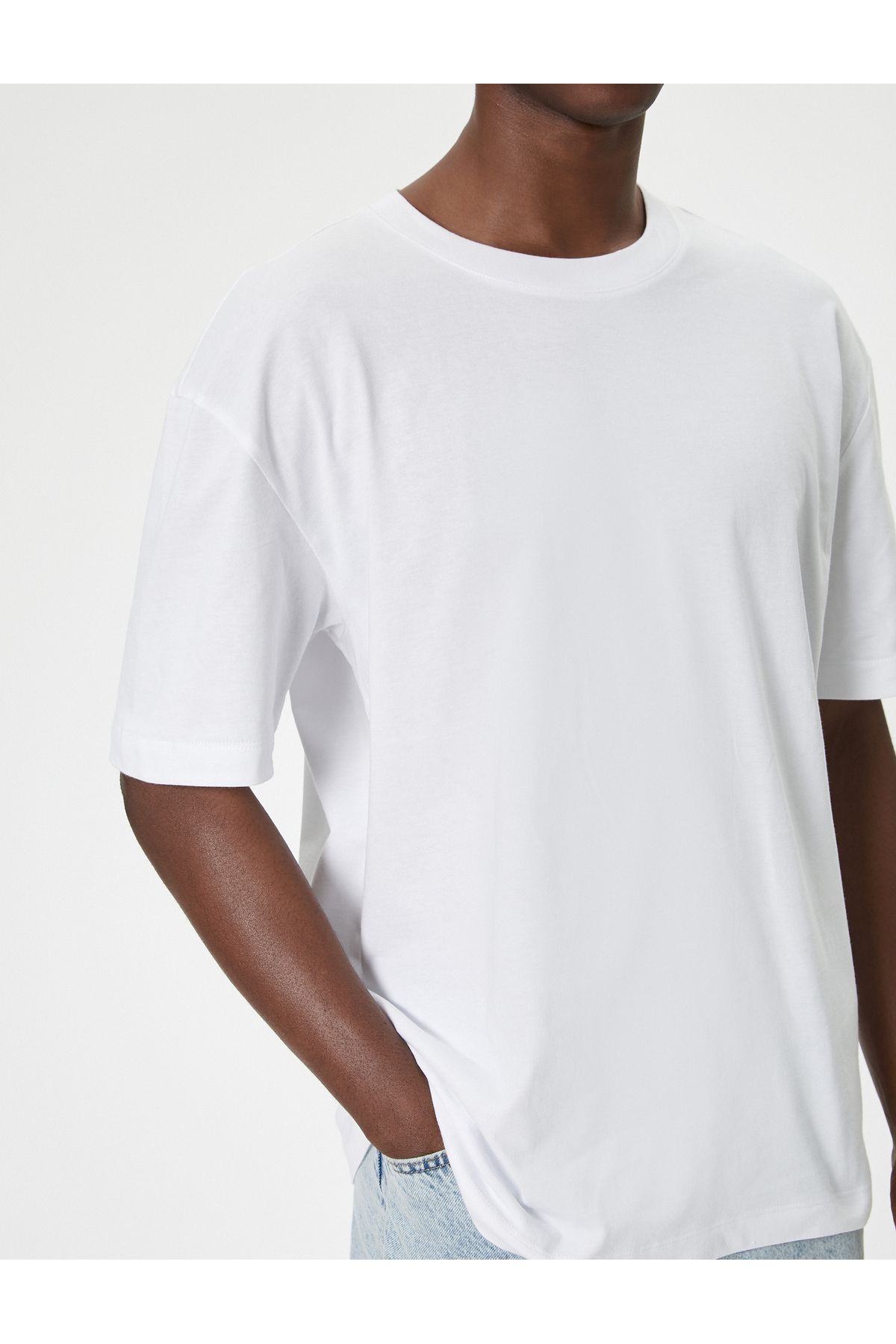 Koton-Cotton Oversize T-Shirt - Crew Neck, Short Sleeve 5