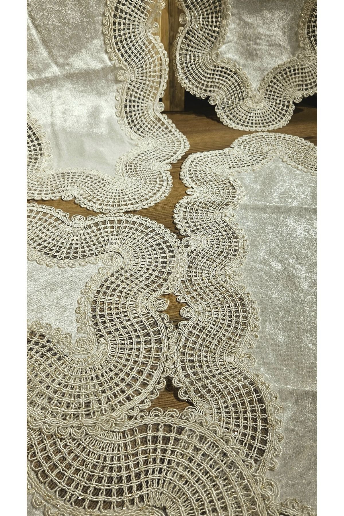 LİNDENİ HOME-Living Room Set - Tablecloth 4412 Honeycomb, 1 Ad 144*42 Cm, 2 Ad 88*39 Cm, 2 Ad 39*39 cm 3