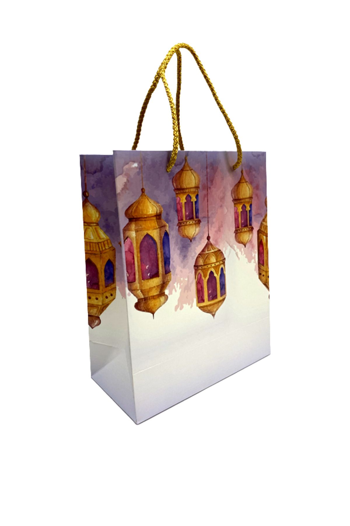 OLİ Art 6 Buc. Geantă Cadou Cu Șnur Alb Imprimat Ramadan - Geantă Kraft - One Size