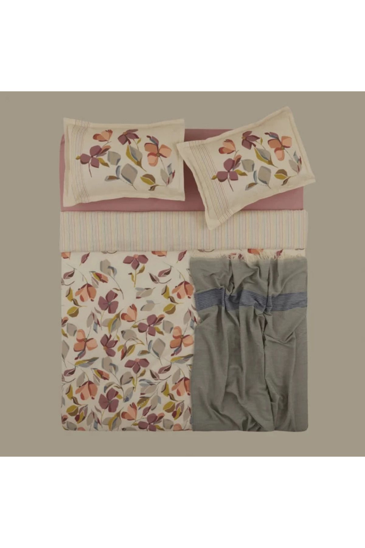 Karaca-Home Piko Doppelbett Bettwäsche und Decken Set 8