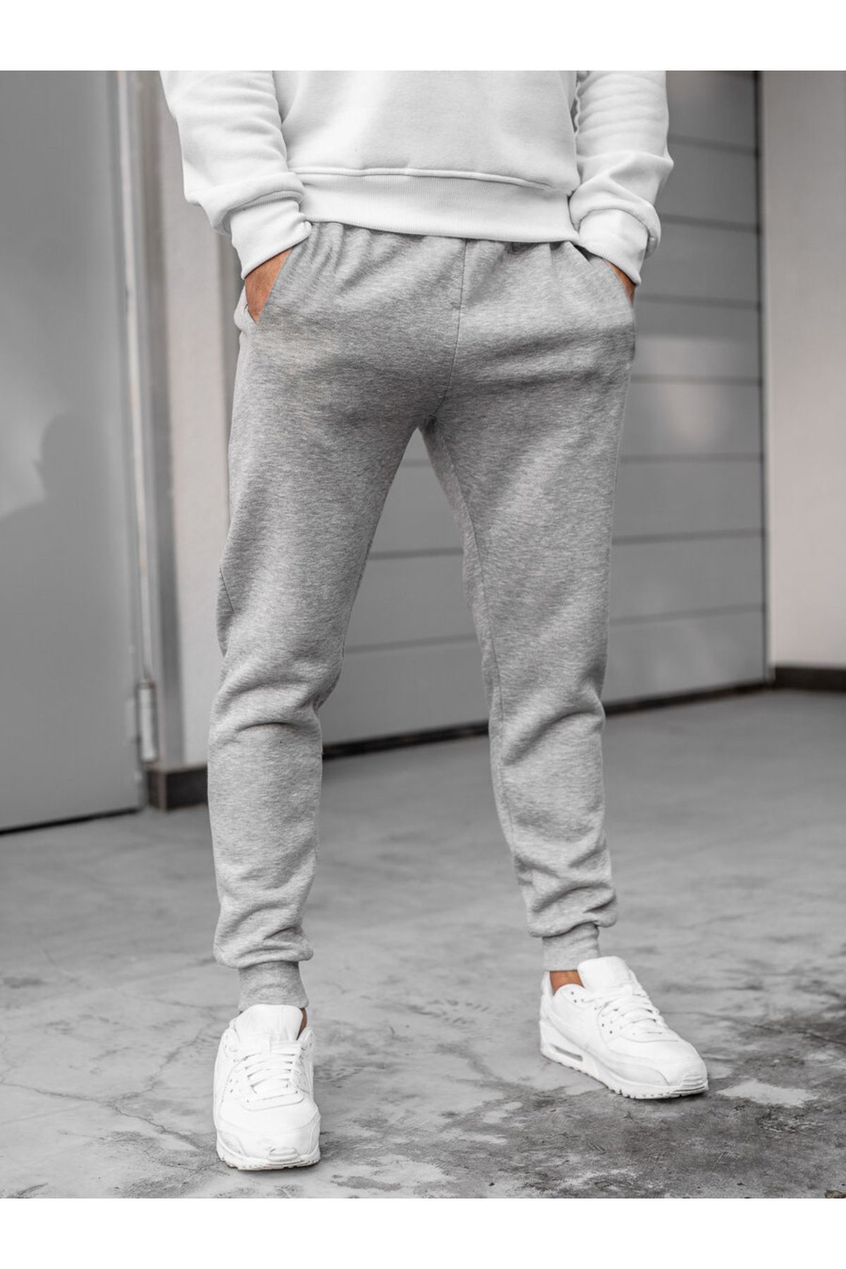 Relax family xf-Ανδρικό παντελόνι Jogger σε γκρι Slim Fit - Skinny Leg, με στάμπα με δύο κλωστές 3