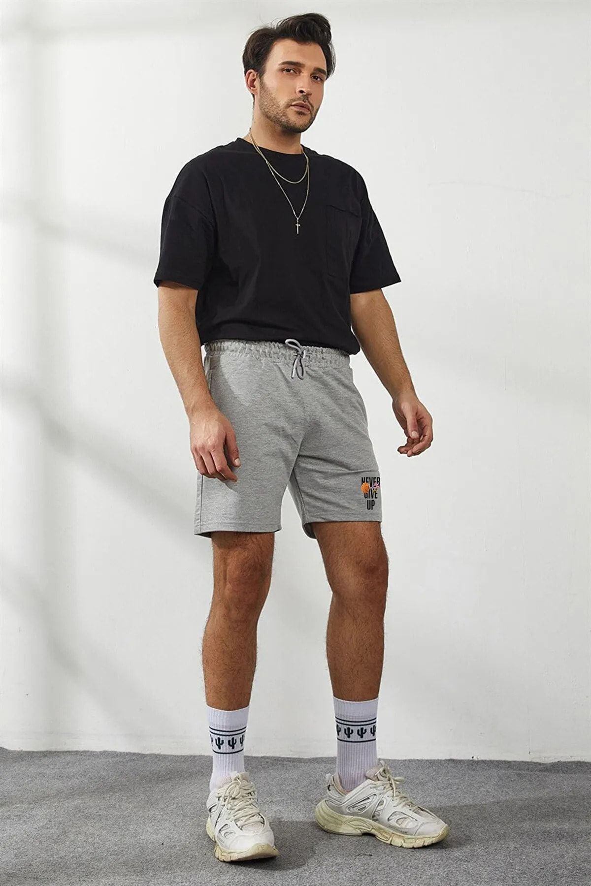 DEEPSENCE-Men's Gray Slim Fit Printed Summer Shorts 3
