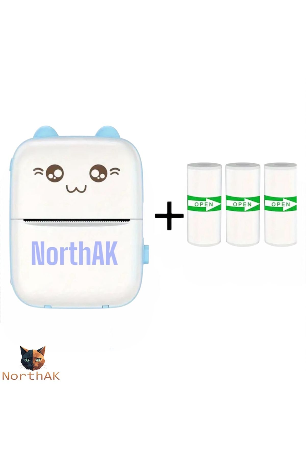 NorthAK Kablosuz Mini Yazıcı ve +3 Yedek Rulo Sticker - Taşınabilir Termal Mini Yazıcı