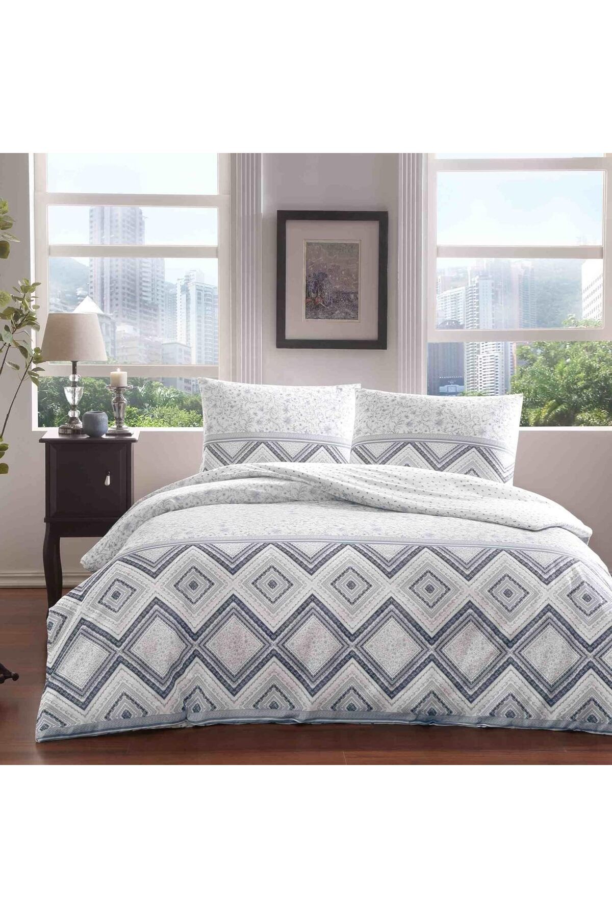 STOREMAX nffashopm Perry Ranforce Geometrik Desenli%100 Pamuk Nevresim Takımı, Lacivert, Çift Kişilik (Ne