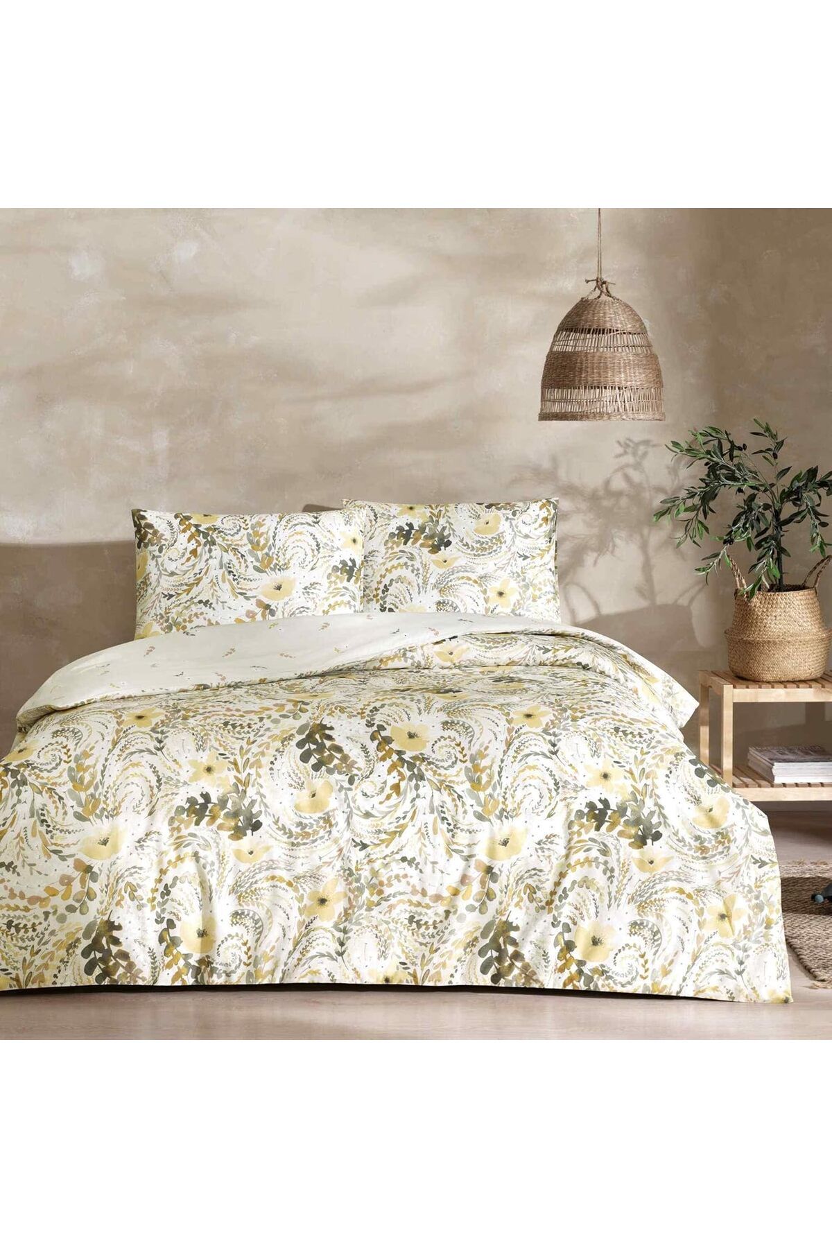 STOREMAX Monroe Ranforce Çiçek Desenli%100 Pamuk Nevresim Takımı, Sarı, Çift Kişilik StarColx