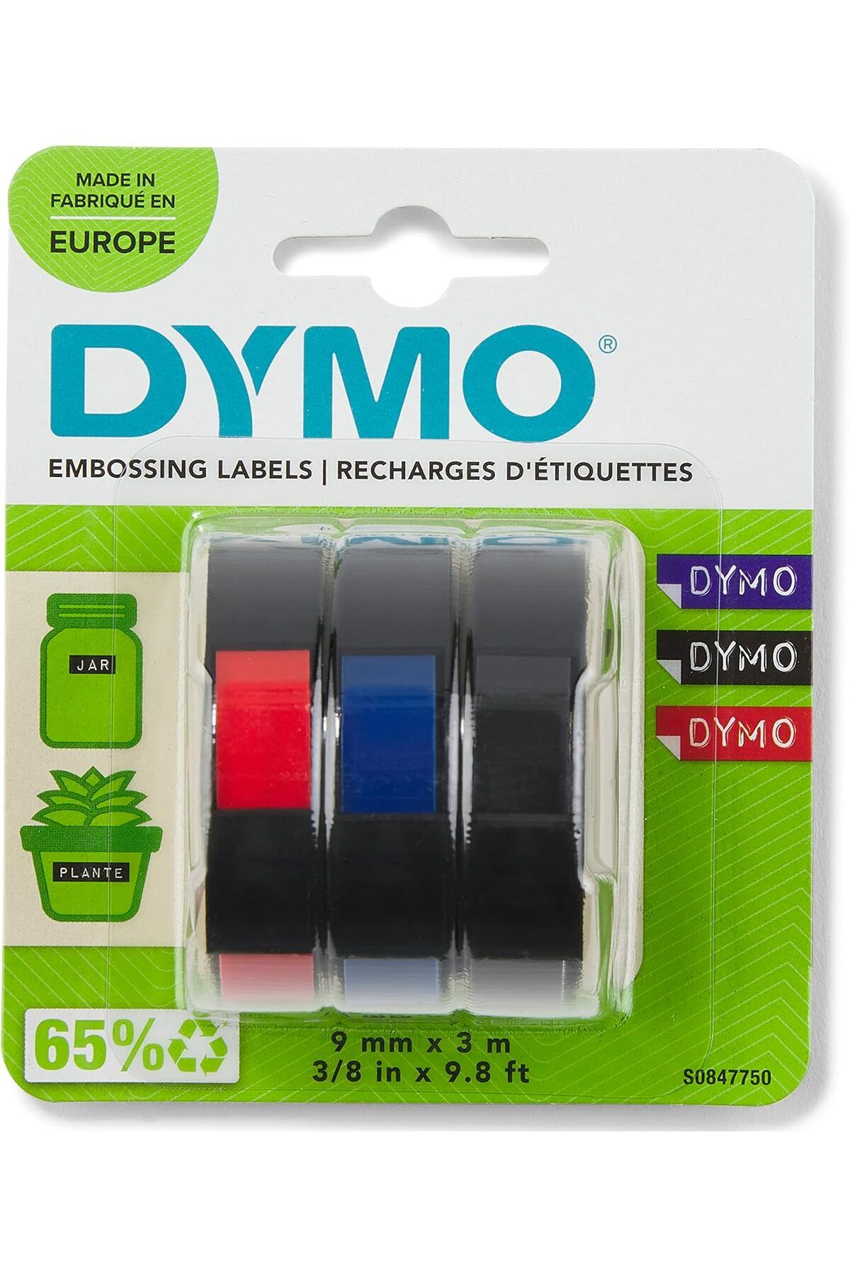 STOREMAX 3D Plastik Kabartma Şerit (9 mm x 3 mt), 3'lü Paket, Siyah/Kırmızı/Mavi - S0847750