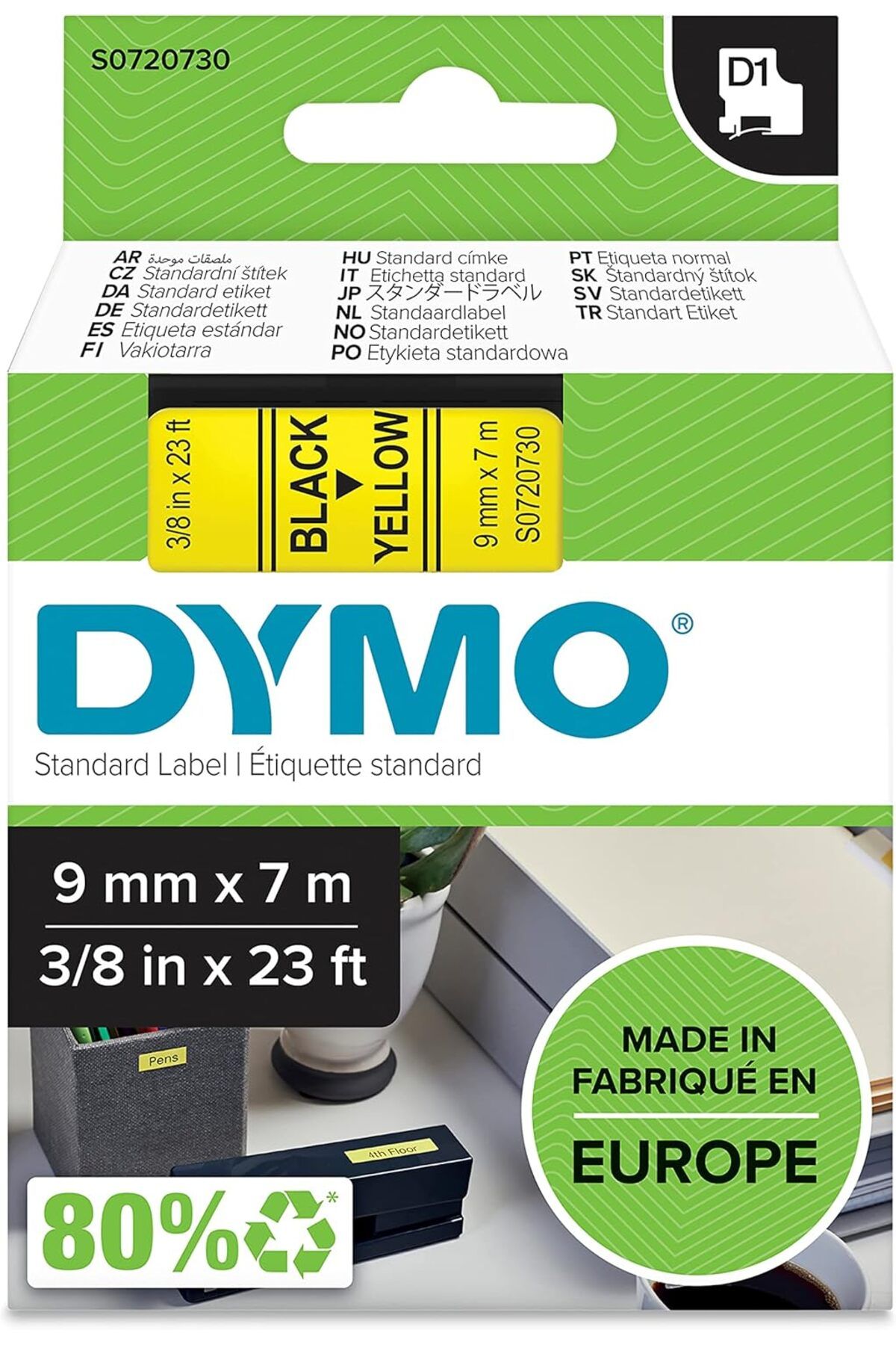 STOREMAX D1 Yedek Şerit (9 mm x 7 mt), Sarı/Siyah