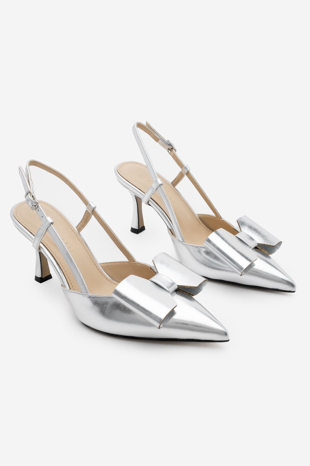 Marjin-Dámské boty na jehlovém podpatku Bowpolnine Slingback Heels Losi Silver 3