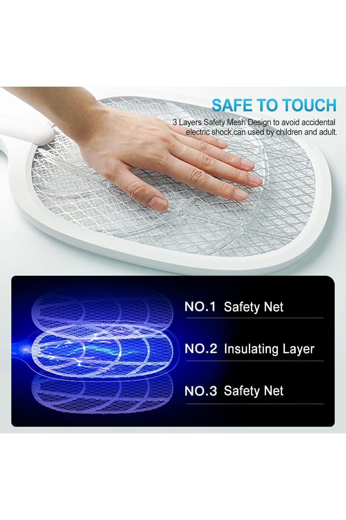 AWH-Electric Fly Swatter, 3500V USB Rechargeable Bug Zapper Racket with Charging Base, LED Light 5