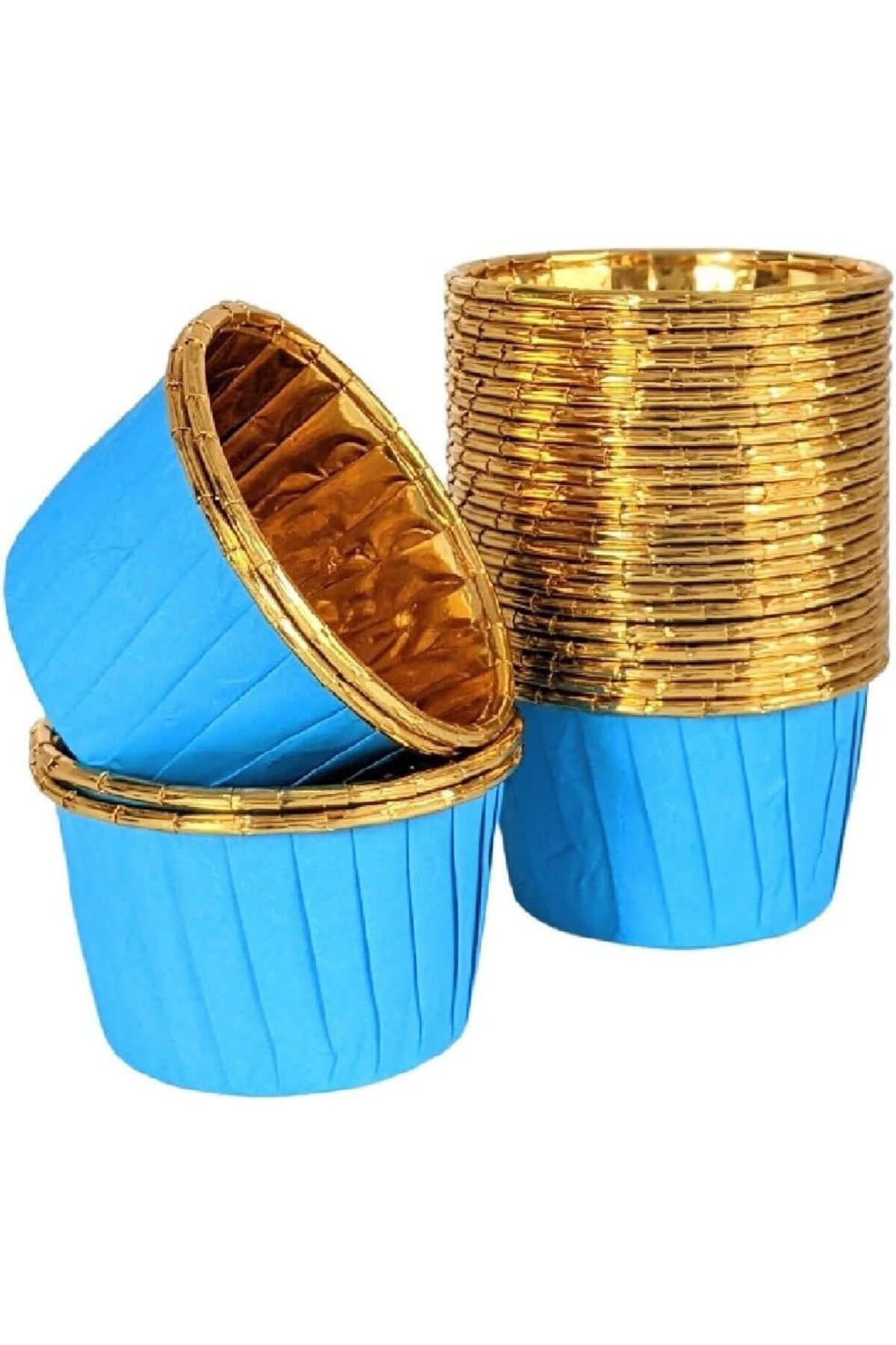 STOREMAX lbstorex Hediye Sepeti 25'li Mavi Gold Muffin Kek Kalıbı, Kek Kapsülü Cupcake Kalıbı, Airfryer