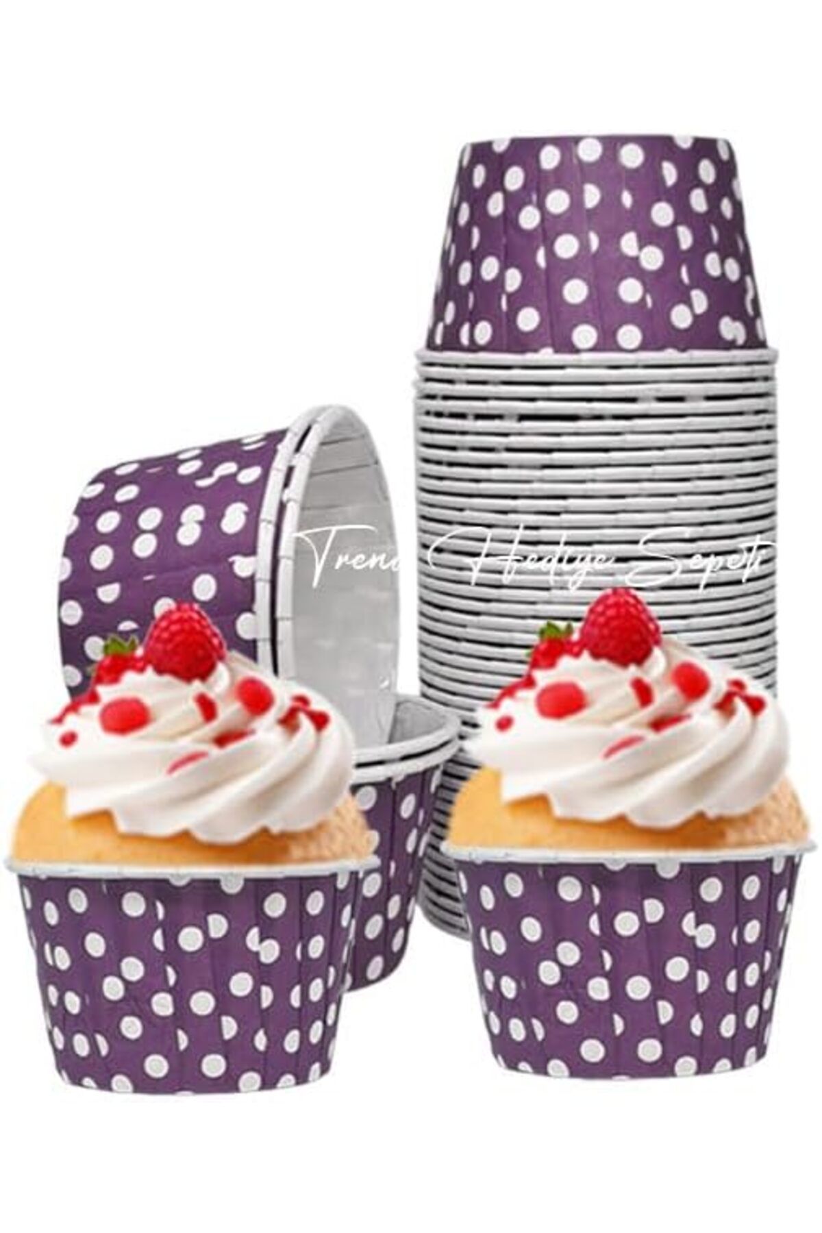 STOREMAX cmllashop Hediye Sepeti 50'li Mor Puantiyeli Muffin Kek Kalıbı, Kek Kapsülü Cupcake Kalıbı, Ai