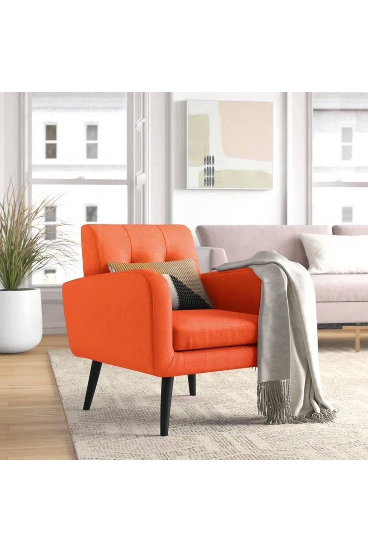 House One-Arm Chair|MDF swedish wood and Linen - Orange - 90×80×90 cm 1