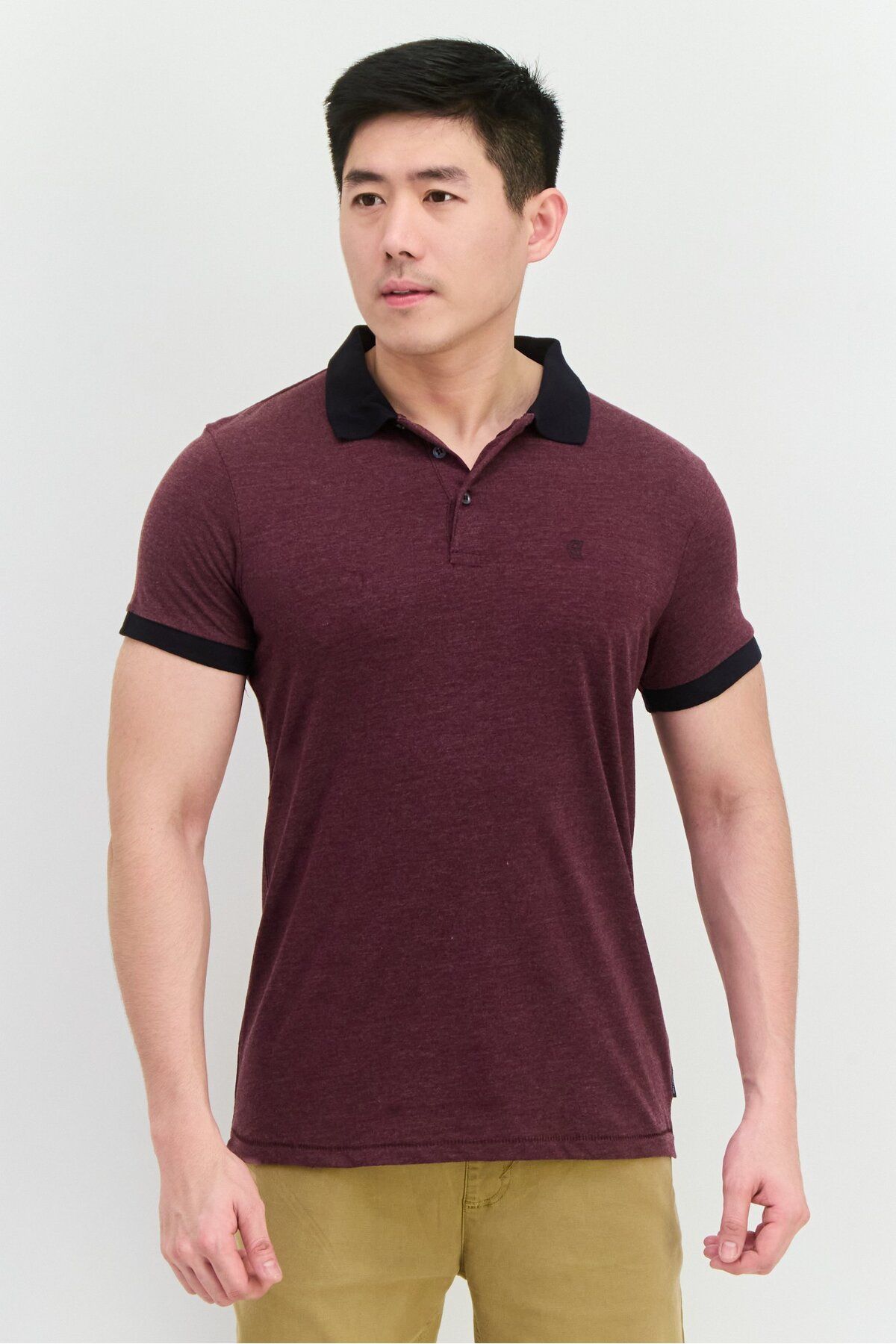 French Connection-Men Regular Fit Brand Logo Short Sleeves Polo Shirt, Burgundy 1