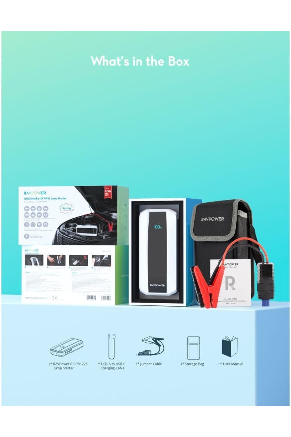 RavPower-3-in-1 Jump Starter with 11000mAh Power Bank & LED Flashlight, PB1225 8