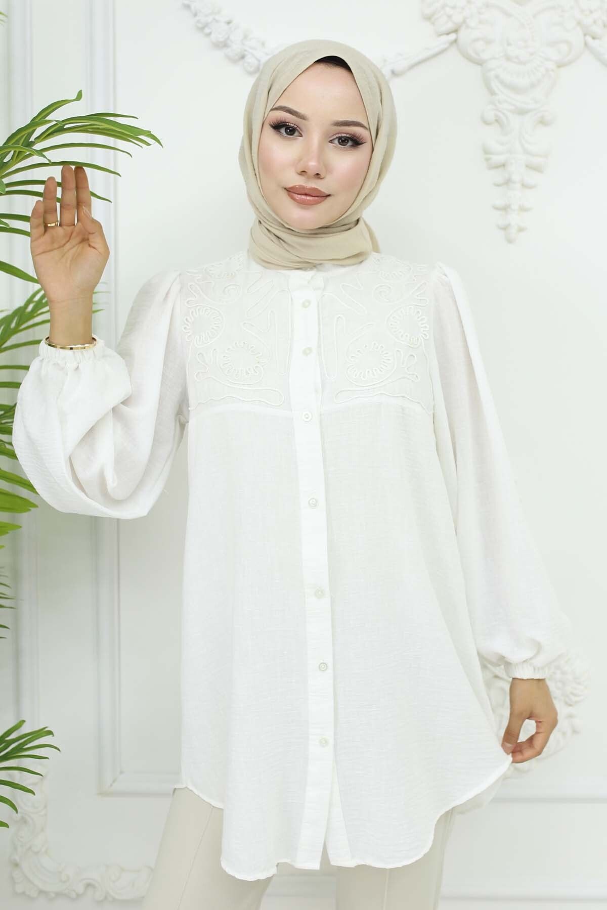 benguen-2027 White Embroidered Shirt 1