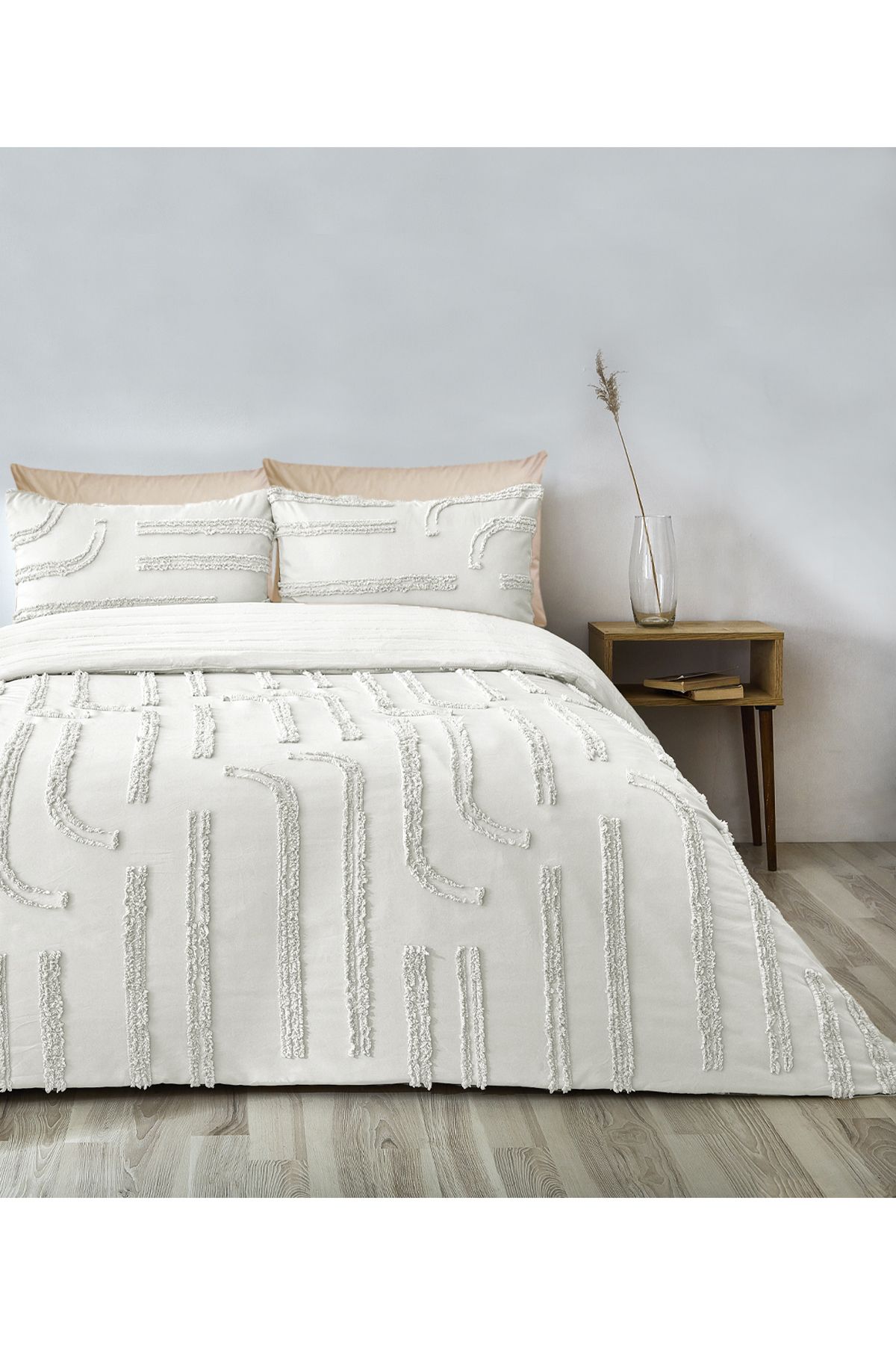 Evlen Home Collection-Sasha Cotton Embossed Bed Set - Single, 2 Pieces Filled, Cream Off White 5