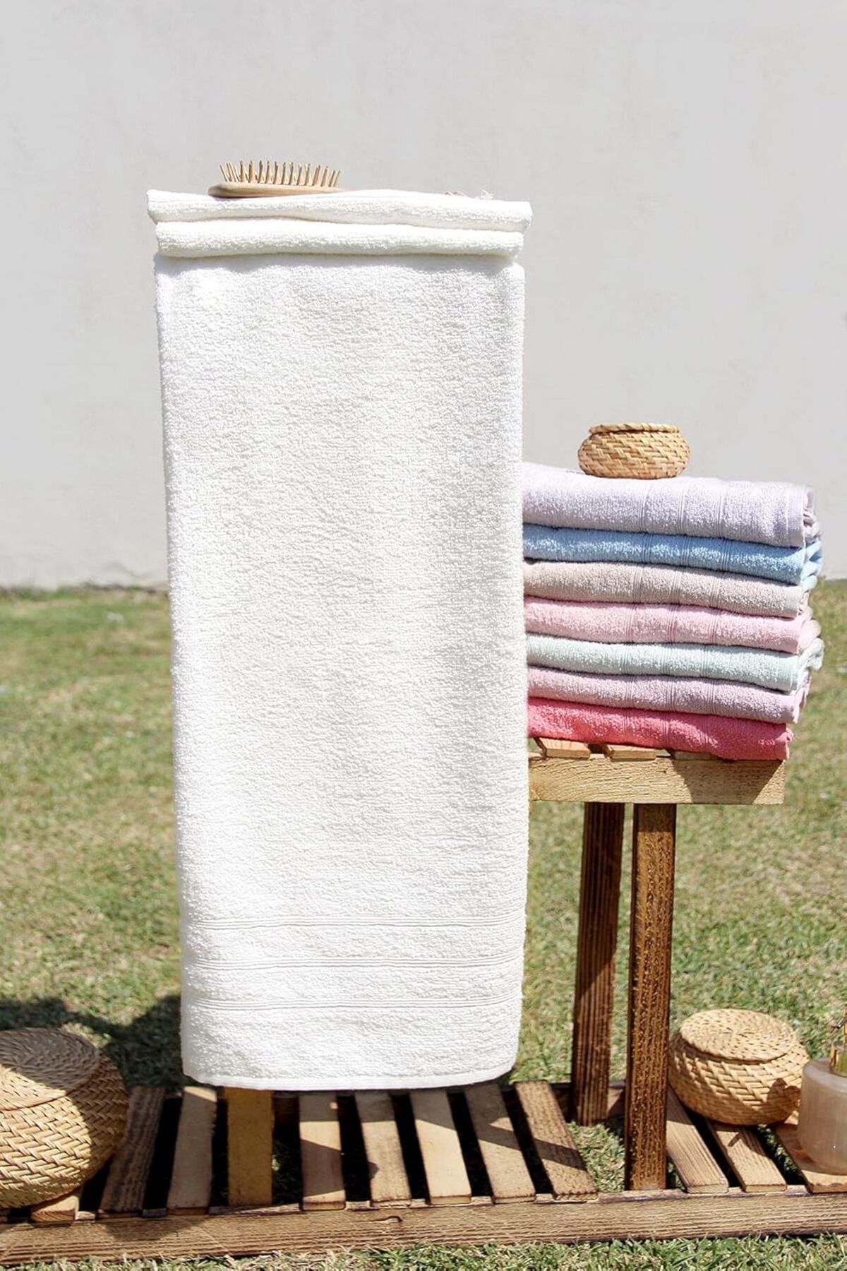STOREMAX nffashopm %100 Pamuk Renkli 70x140 Banyo Havlusu KREM storestarx 1051353