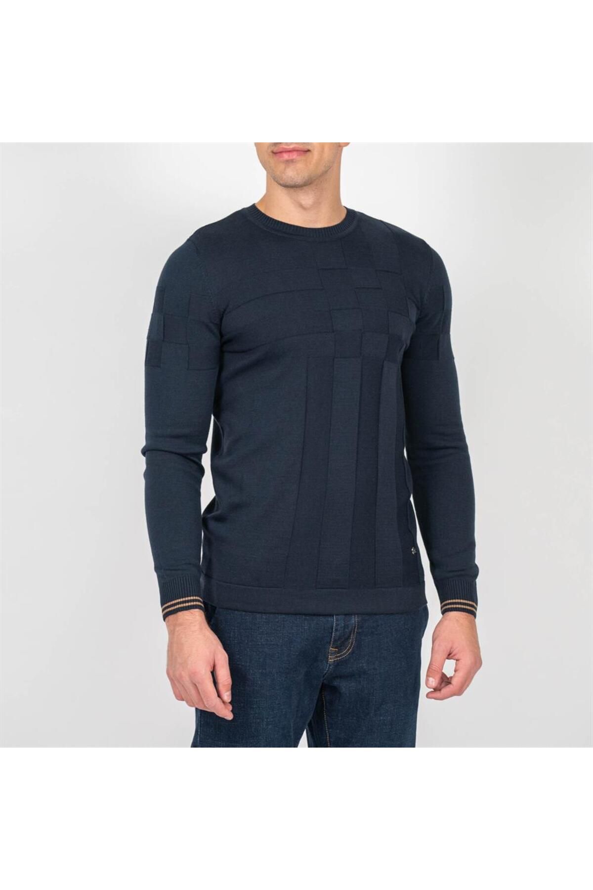 پلیور آبی مردانه لباس بافتنی با الگوی باریک و JEANS 3638 ان سی آر Ncs