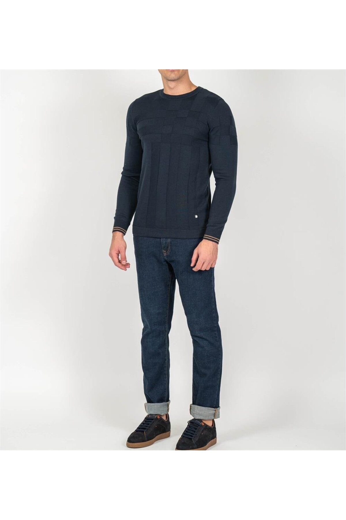 پلیور آبی مردانه لباس بافتنی با الگوی باریک و JEANS 3638 ان سی آر Ncs