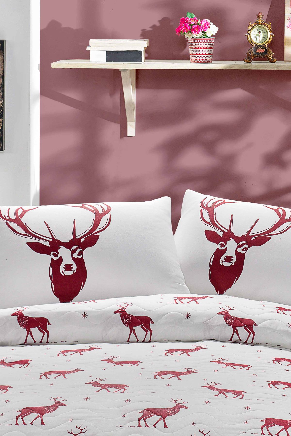 Eponj Home-Double Quilted Bedspread Set Geyik Claret Red 6