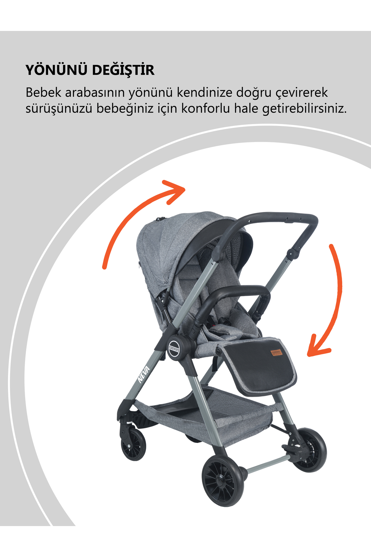 Convers Neva Yeni Nesil Cabin Çifyön Bebek Arabası Gri fotoğrafı 3 (önizleme)