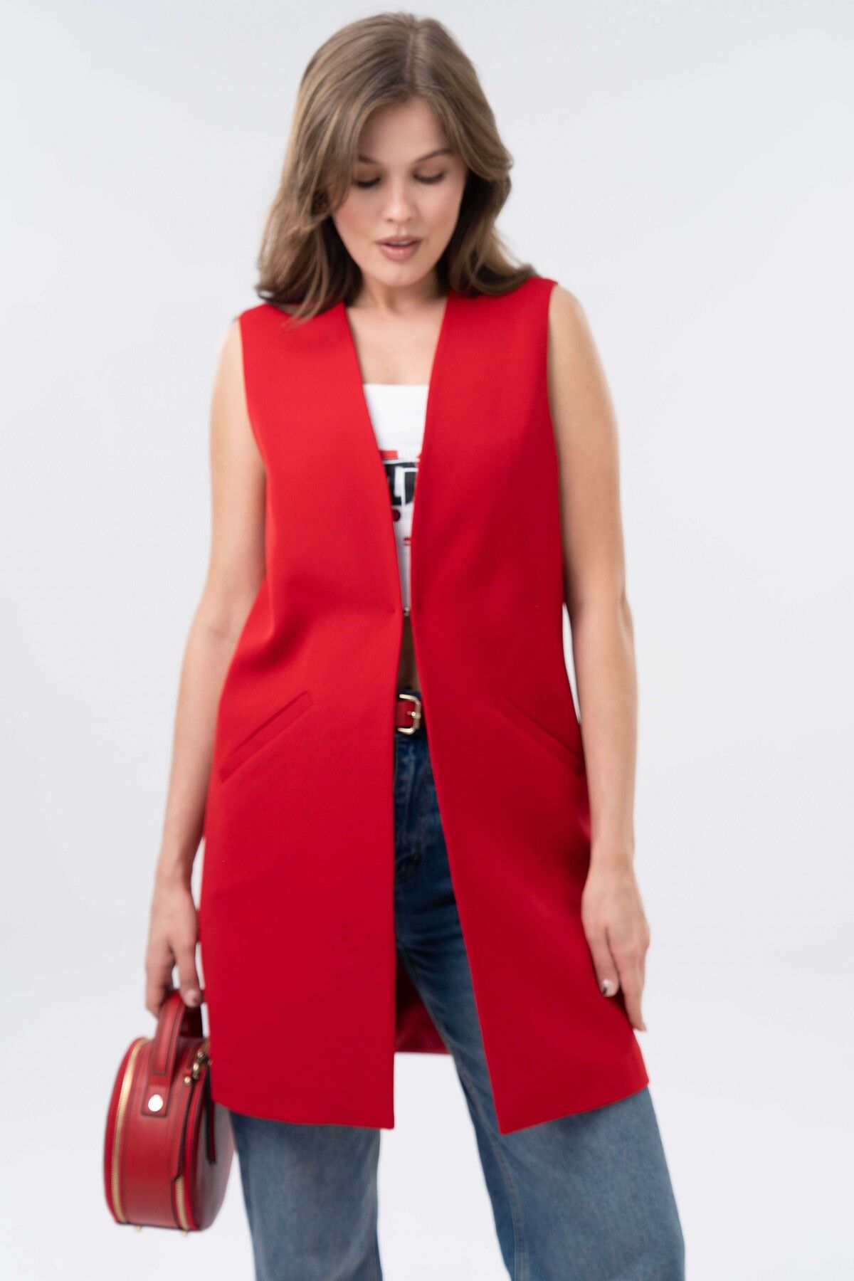 Saade-Red Agraph Closure Pocket Comfortable Cut Vest 6