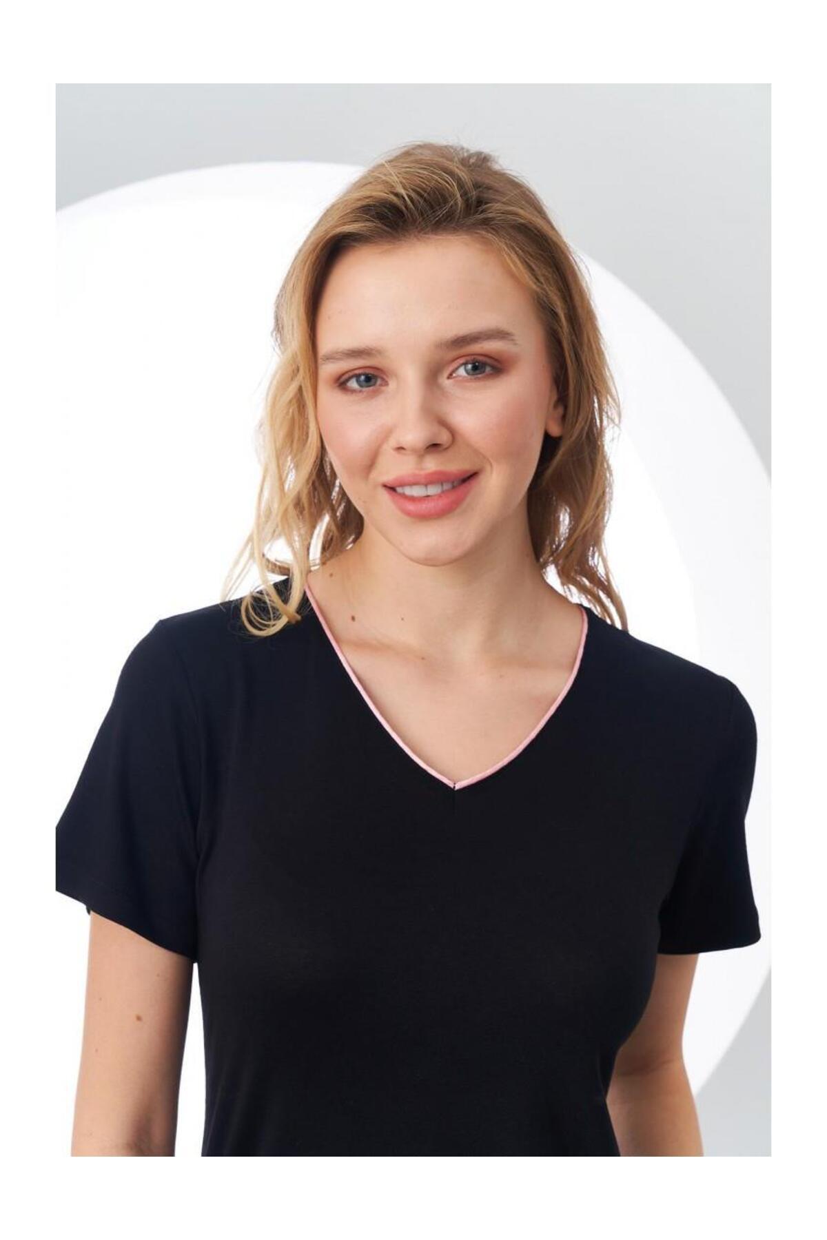 PJS-24168 Set de pijamale cu mâneci scurte și cu decolteu în V pentru damă 7