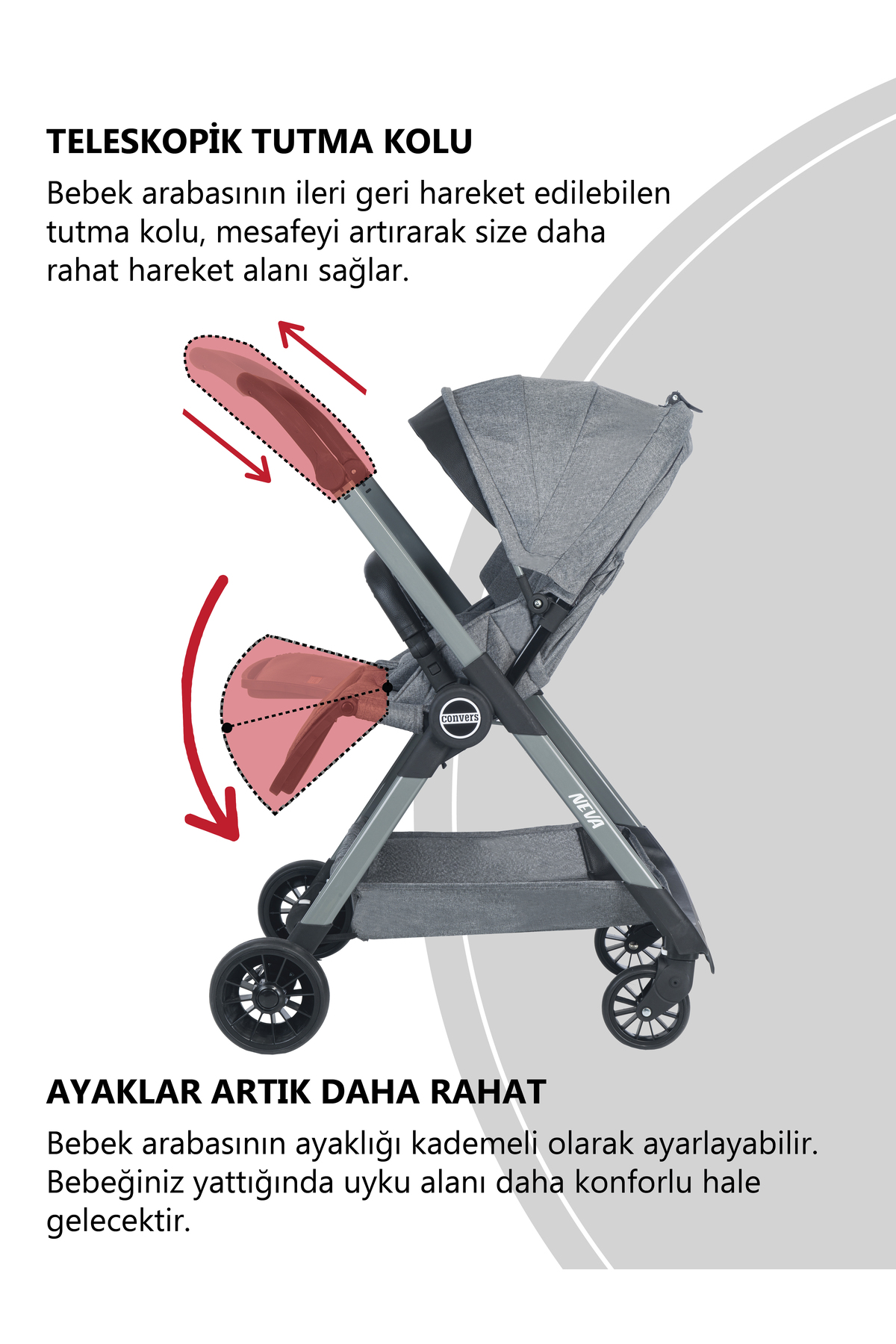 Convers Neva Yeni Nesil Cabin Çifyön Bebek Arabası Gri fotoğrafı 5 (önizleme)