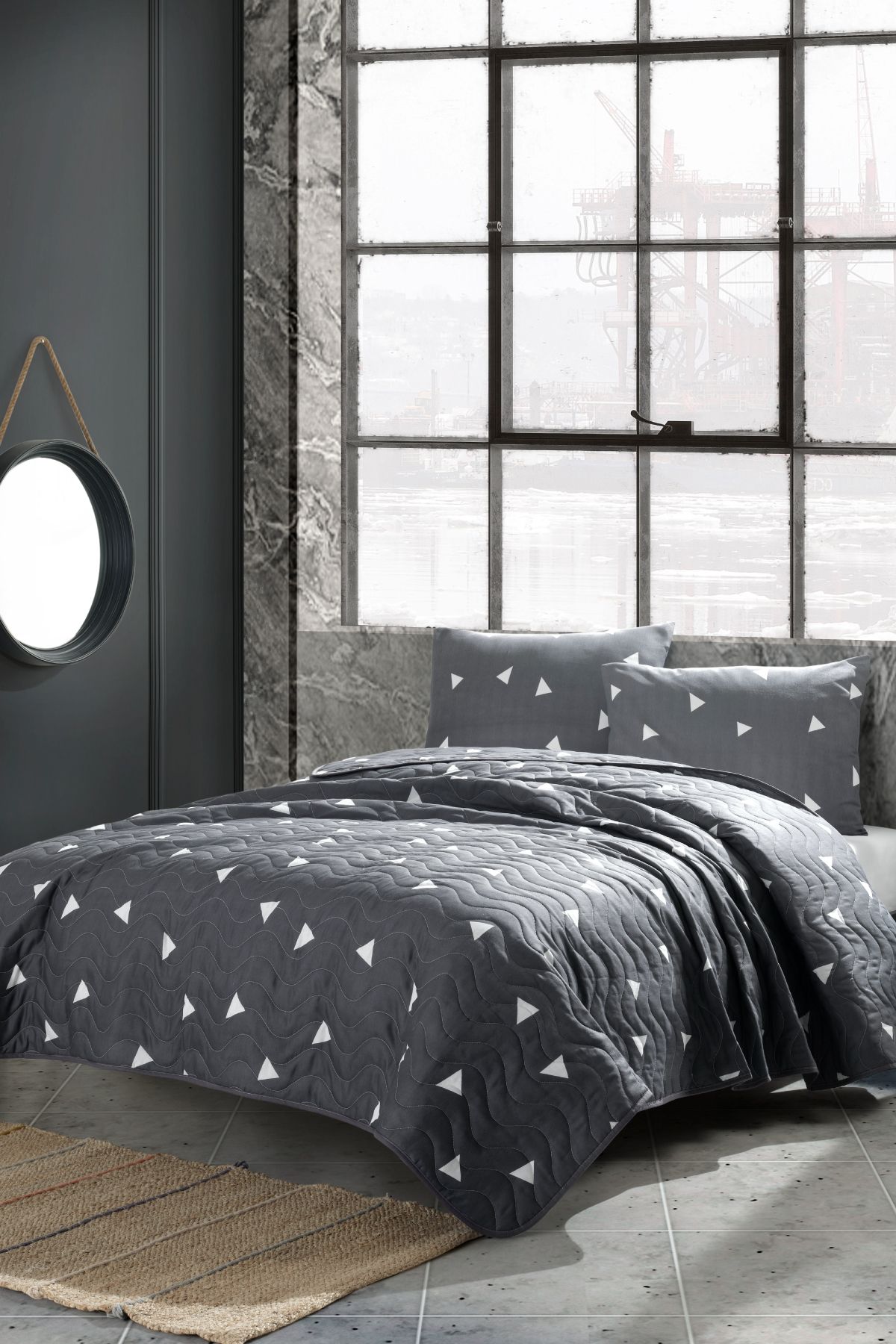 Eponj Home-Double Gray Quilted Bedspread Set 3