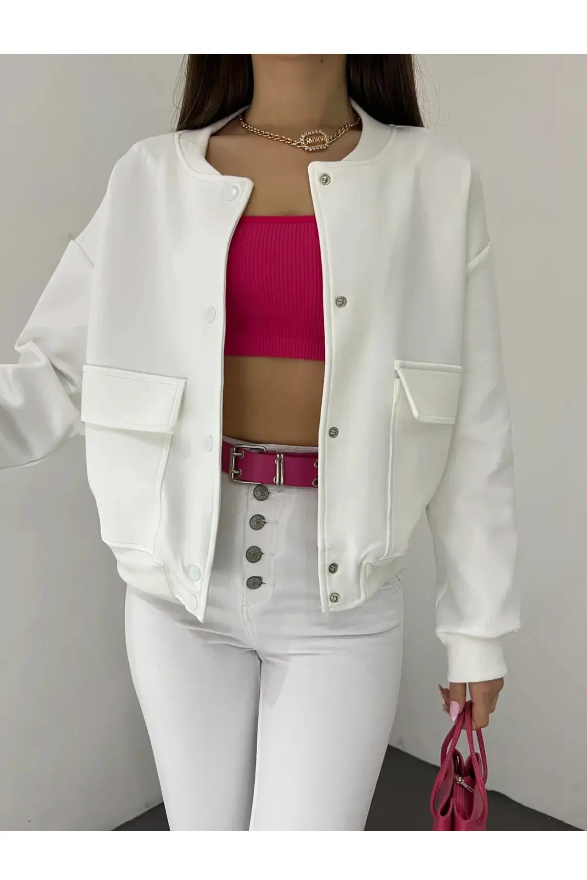 X24MODA  Palazzo Dalgıç Kumaş Çift Cepli Bomber Ceket - Görsel 2