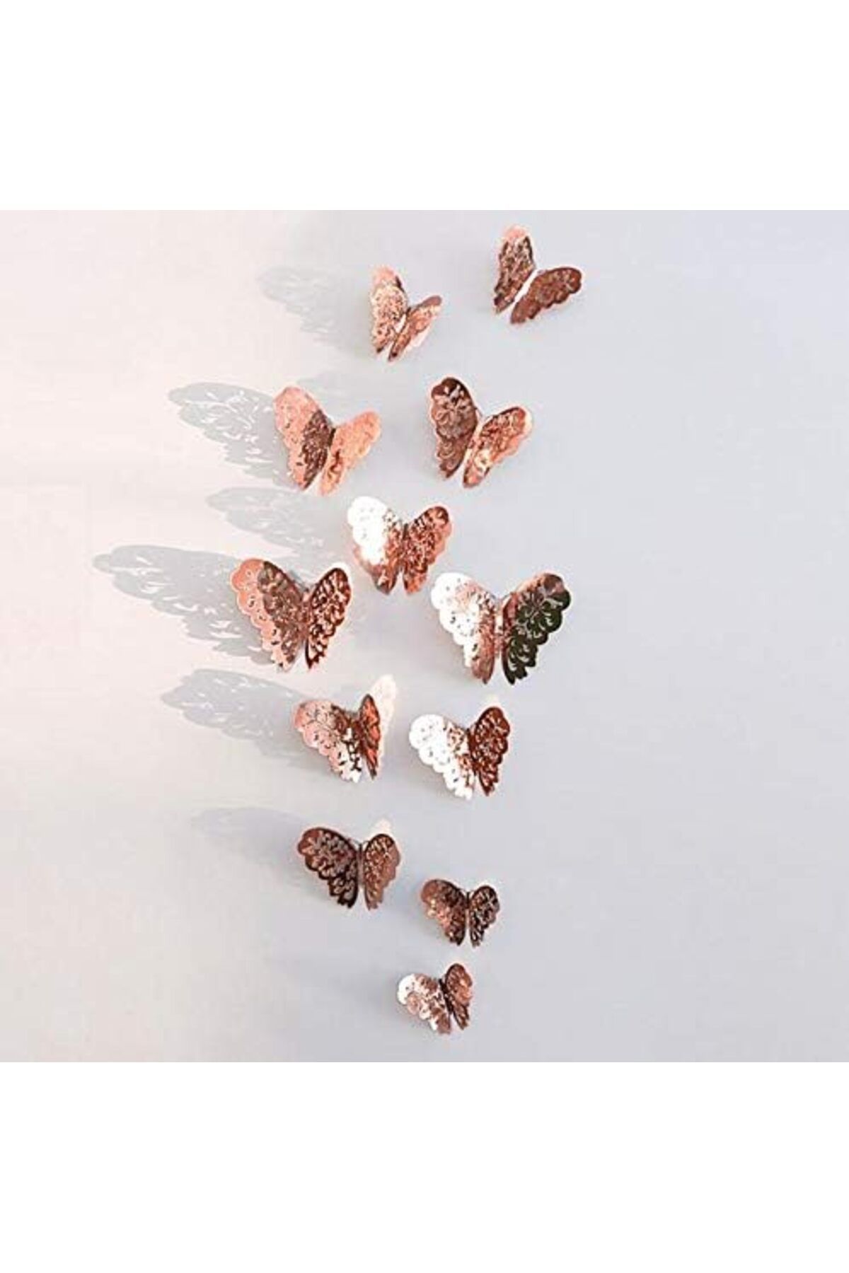 STOREMAX nffashopm Ev Dekorasyon 3D Metalik Bakır Renk Oyma PVC Kelebek 12 li Süsleme Model Q3 storestarx 1