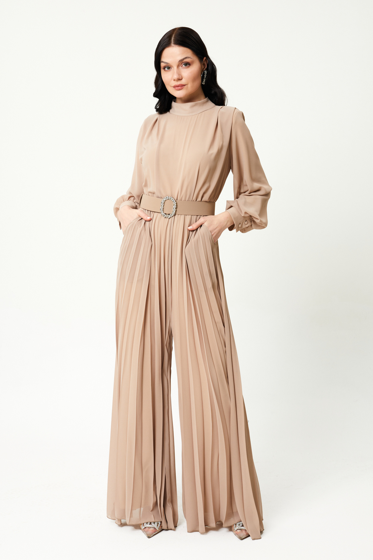 Jupe Kadın Kemer Detaylı Şifon Tulum 6076