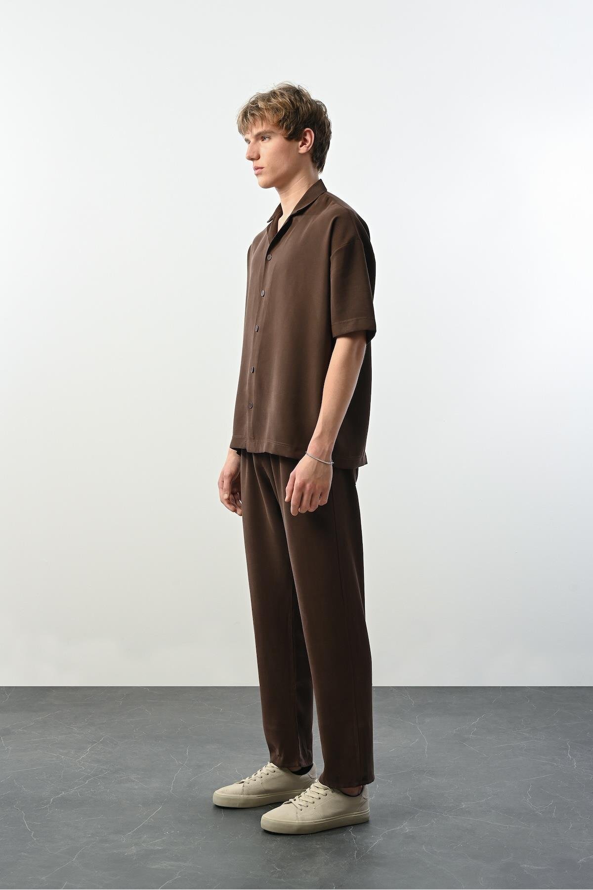 Valiberta-Ανδρικό παντελόνι Soft Touch Fabric Baggy Fit Elastic - Καφέ 3
