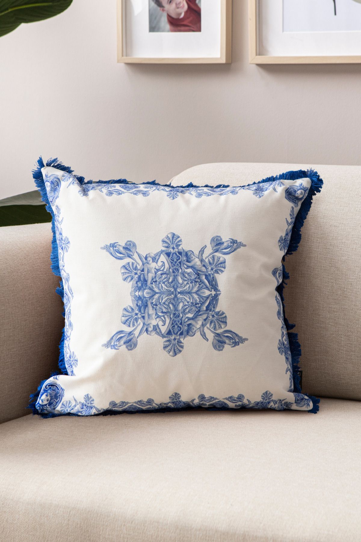 BUGİ HOME COLLECTİON-Azure Blue Premium Series Fringed Special Design Throw Pillow Cover 43X43C, Decorative Throw Pillow Cover 3