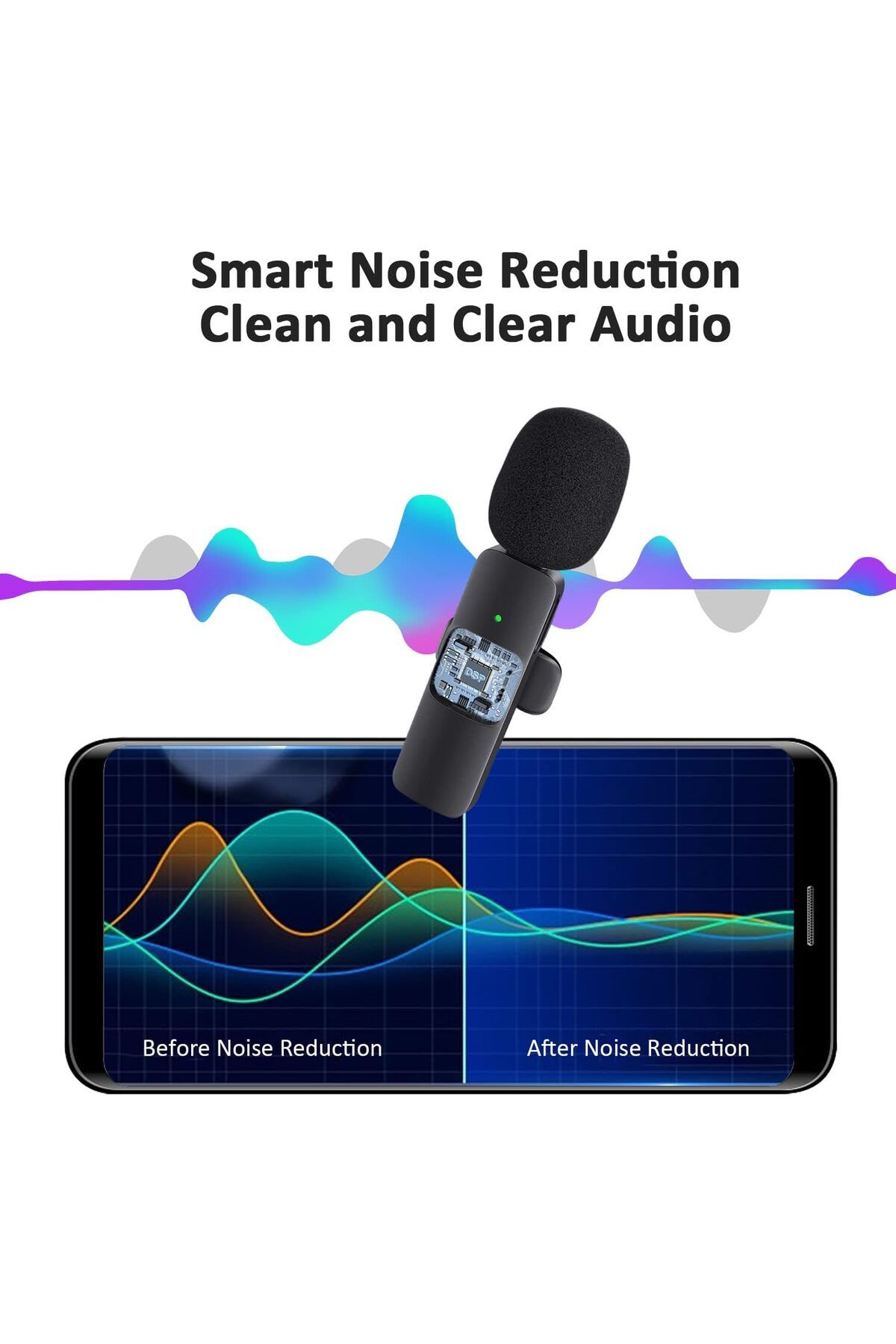 AWH-Wireless Lavalier Mic for iPhone/iPad, Bluetooth Omnidirectional Mic for Podcast, Vlog, Black 3
