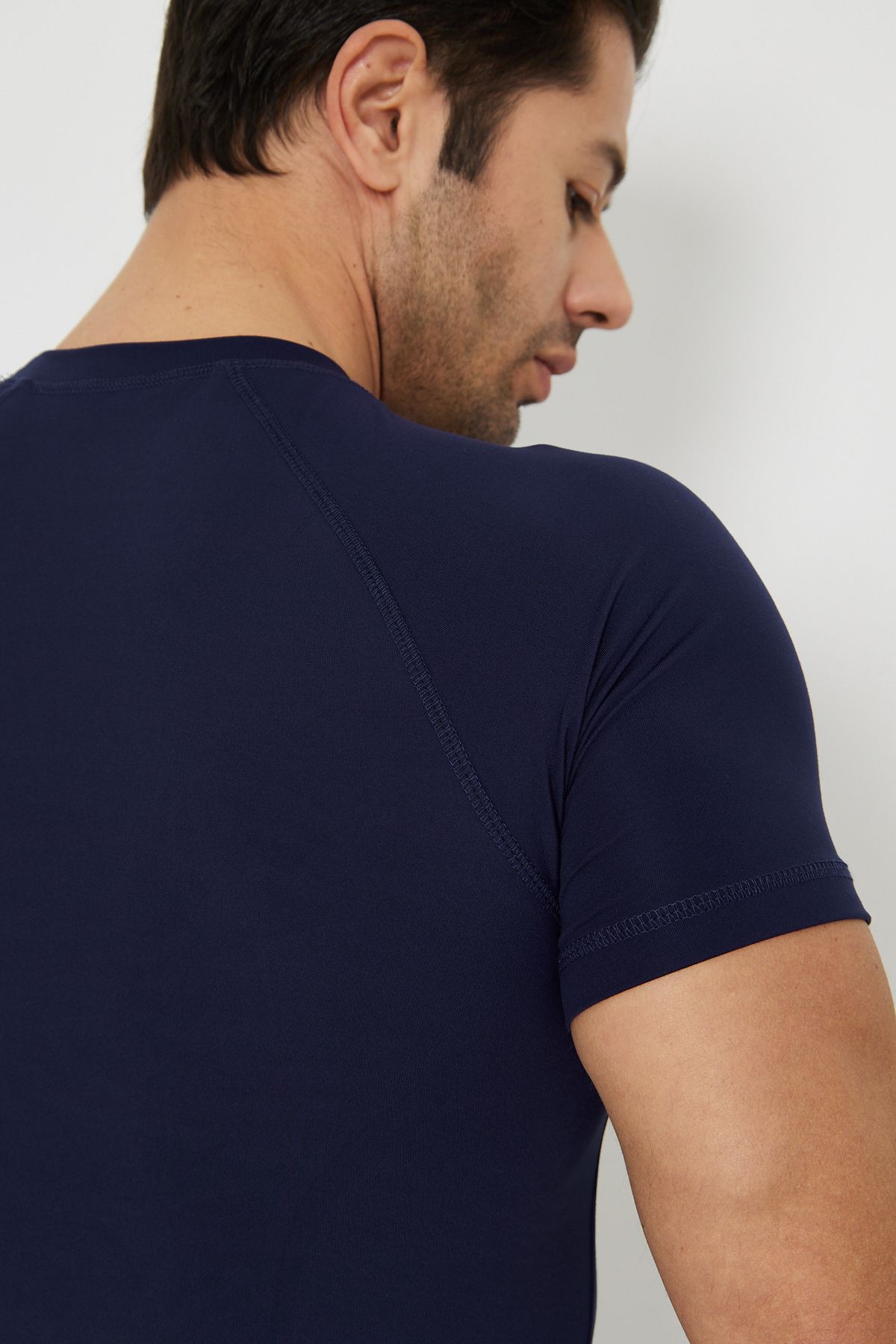 WUCHT-Men's Navy Blue Sleeves Slim Fit Compression Gym Fitness Sports T-Shirt 7