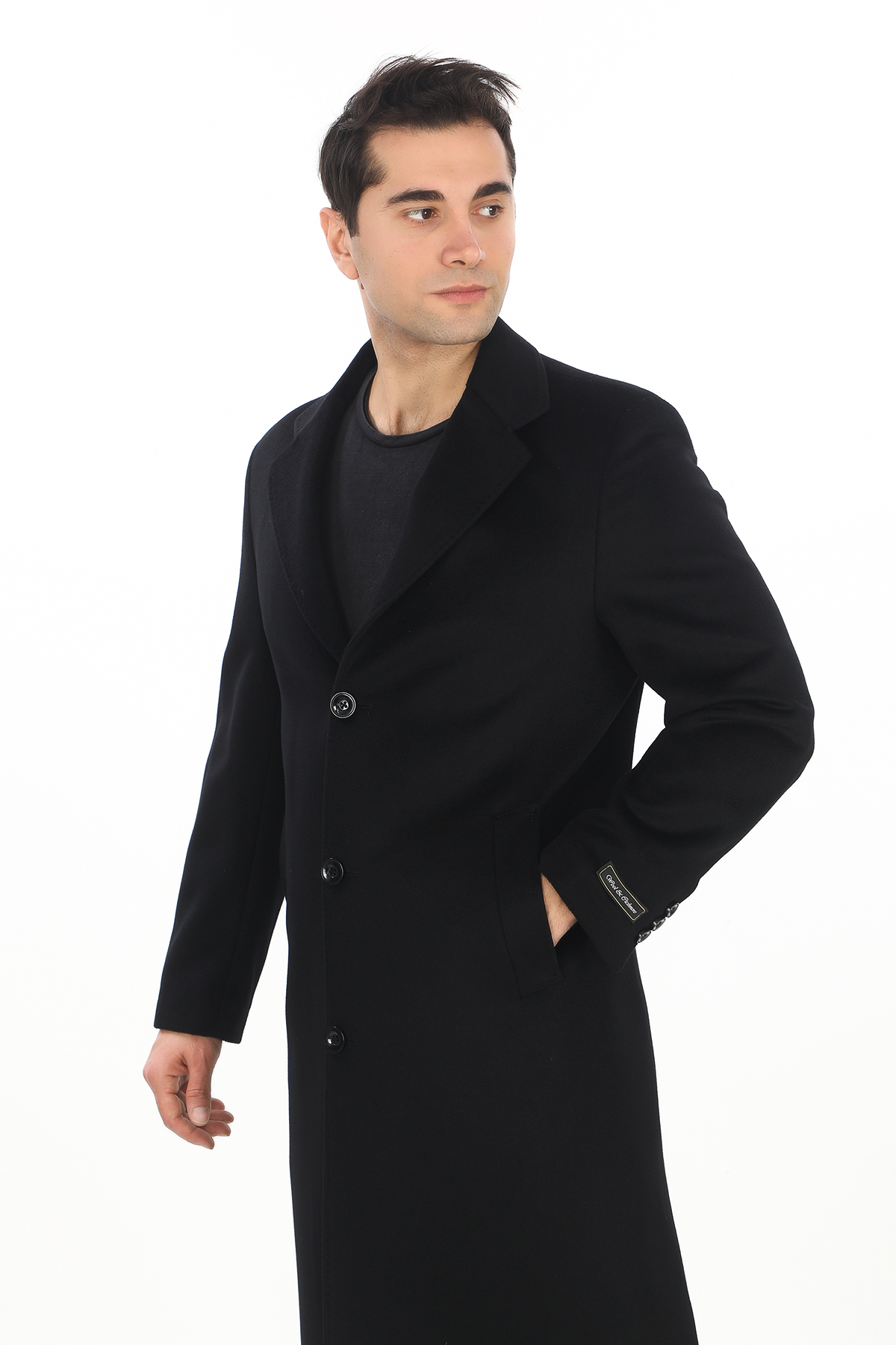 ŞAN GİYİM  1080 Erkek Siyah Ceket Yaka Uzun Palto - Görsel 3