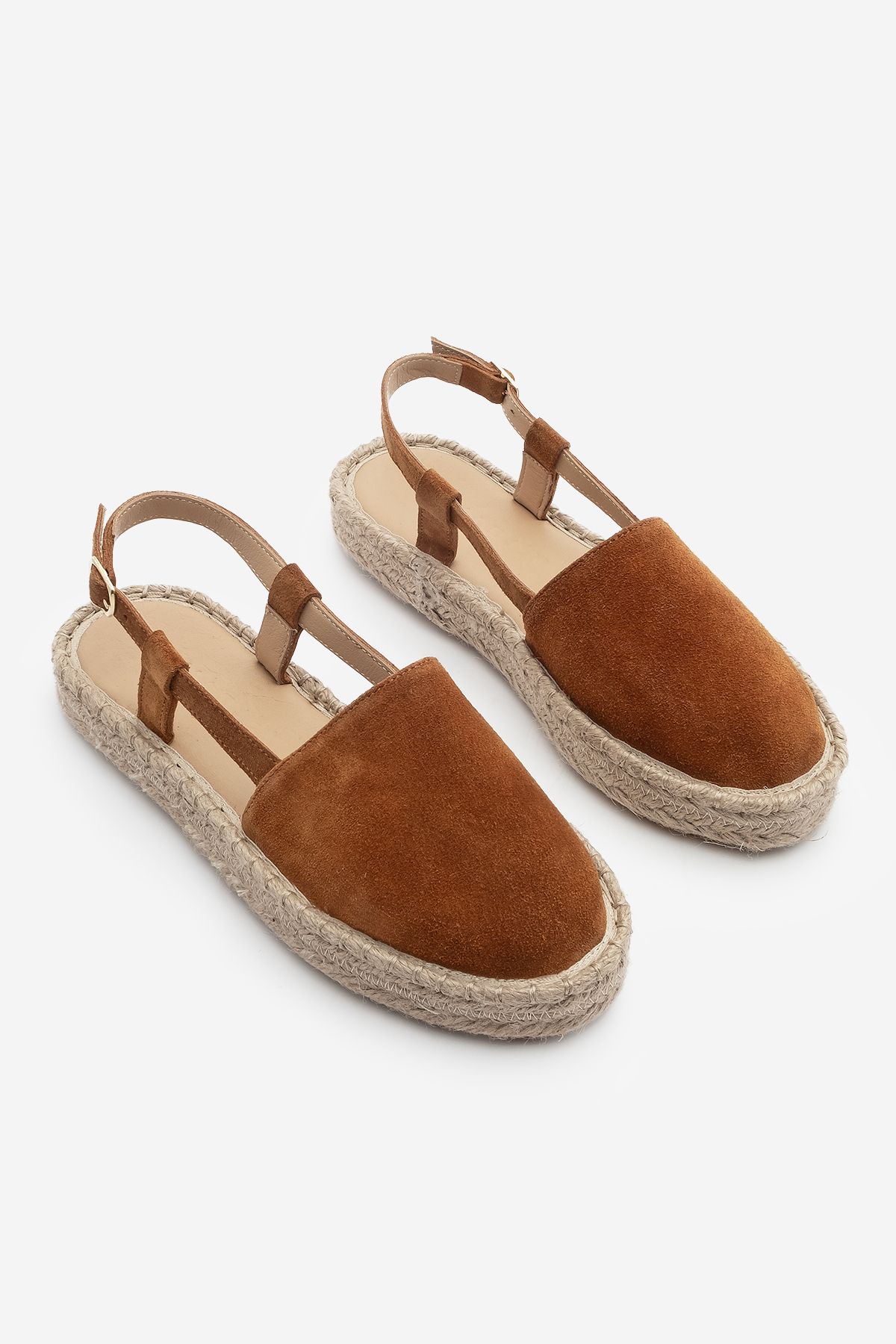 Marjin-Tan Suede Γυναικεία Σανδάλια Espadrille - Ανοιχτή Πλάτη, Γνήσιο Δέρμα και Κασκόλ γιούτας 3