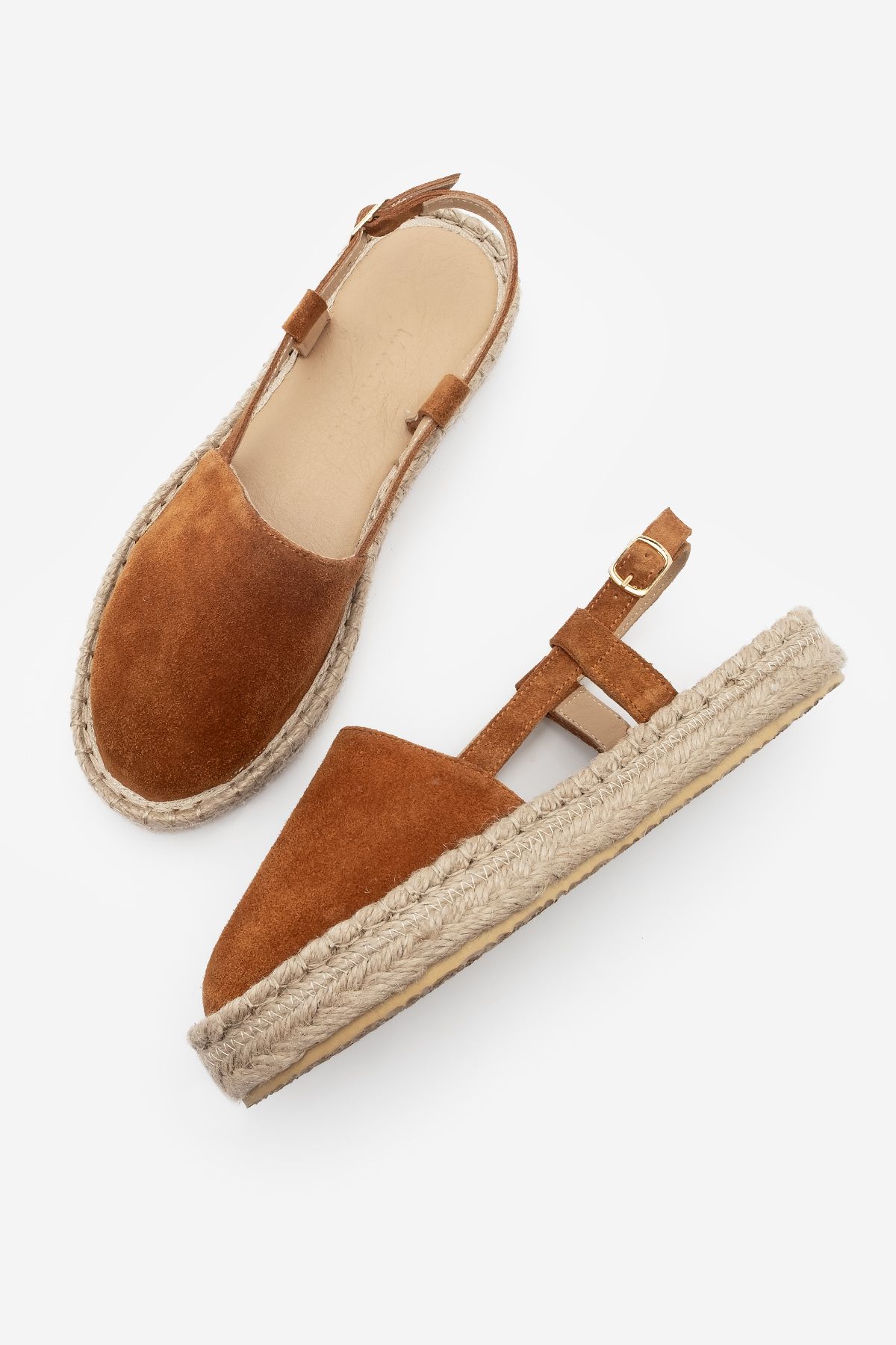 Marjin-Tan Suede Γυναικεία Σανδάλια Espadrille - Ανοιχτή Πλάτη, Γνήσιο Δέρμα και Κασκόλ γιούτας 1