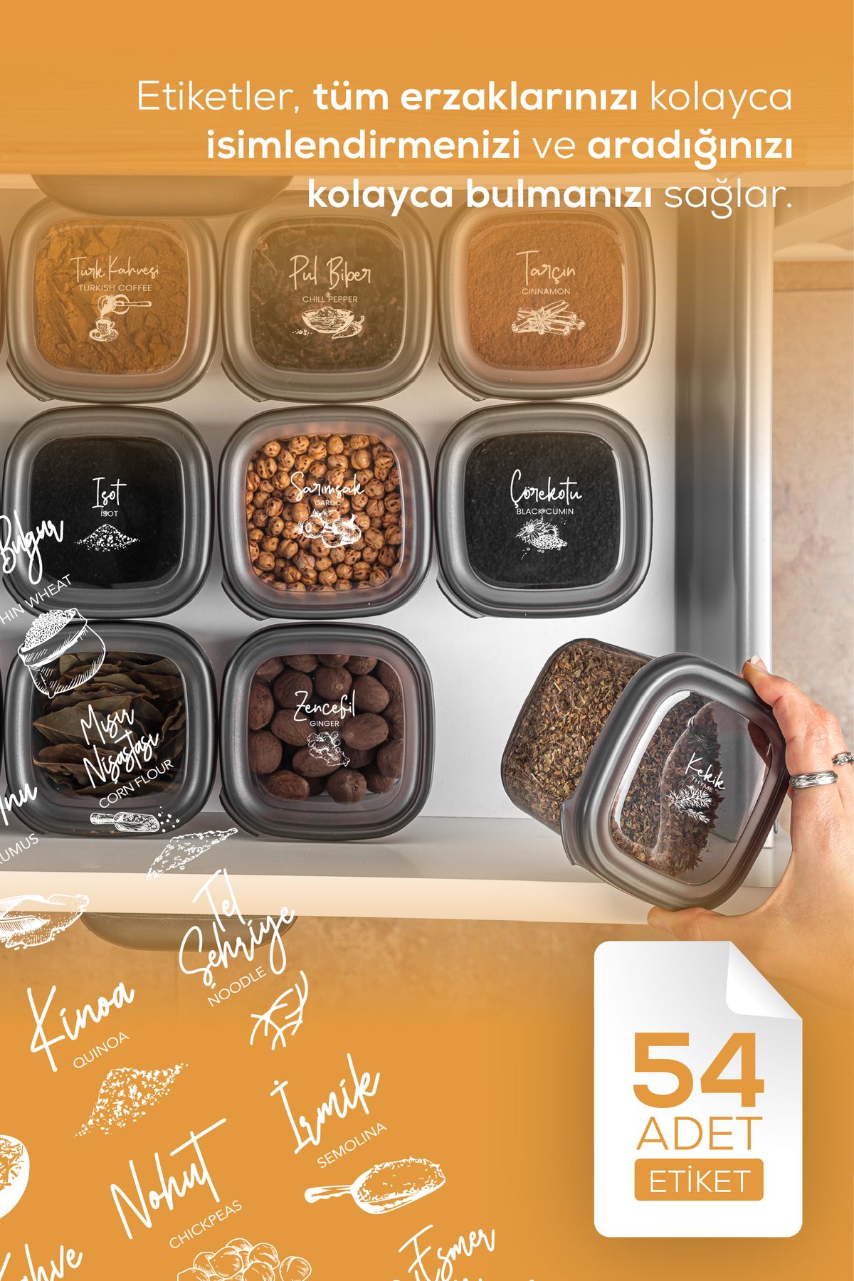 Vienev-42-Piece Anthracite Airtight Food and Spice Storage Container - Label with Spoon and Swivel Lid 4