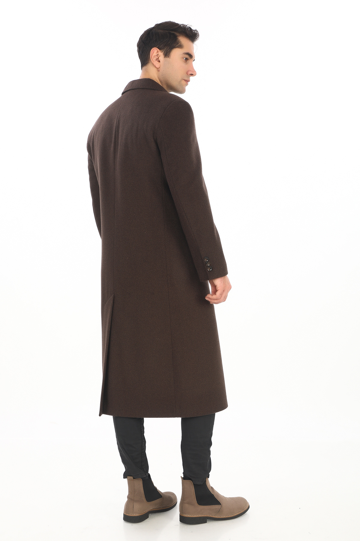 ŞAN GİYİM  1080 Erkek Kahverengi Ceket Yaka Uzun Palto - Görsel 6