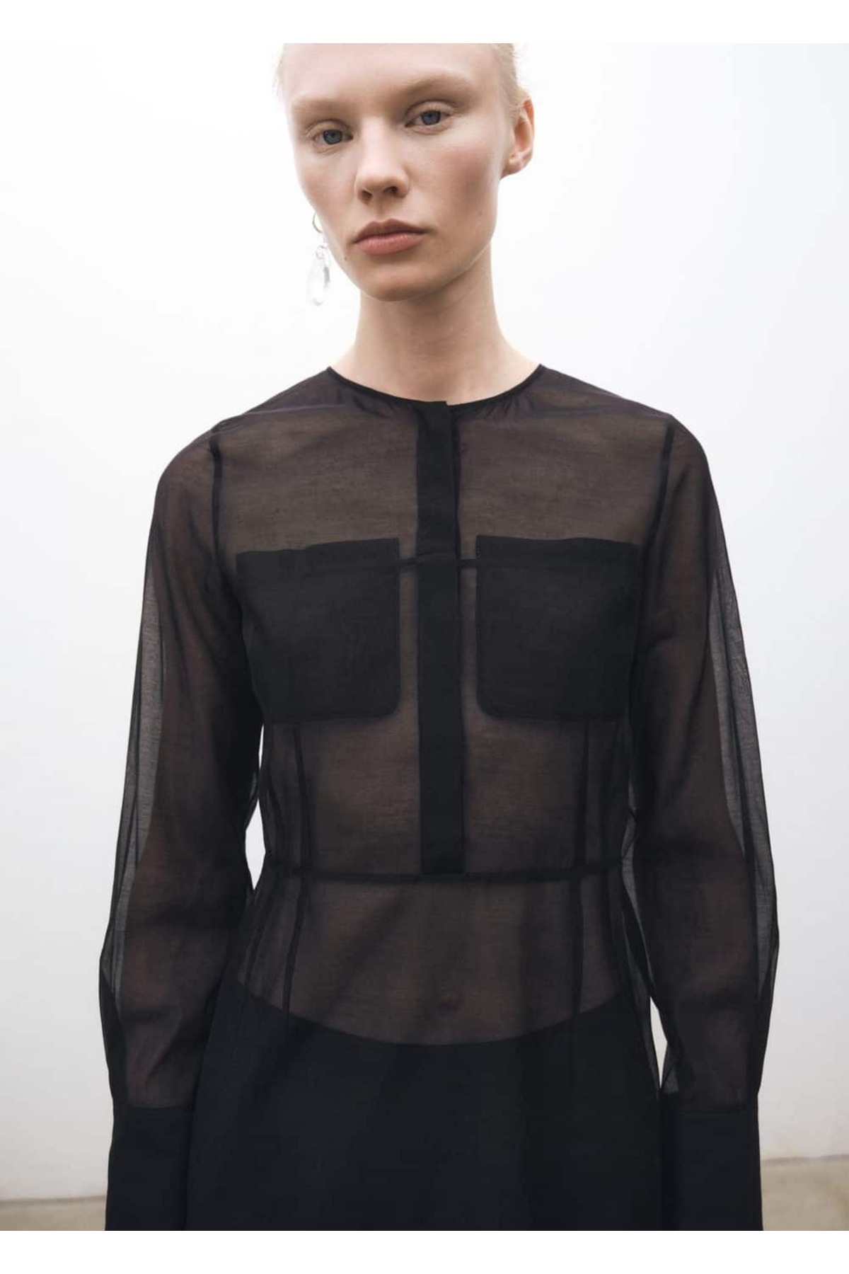 Yarı saydam ipek karışımı midi elbise