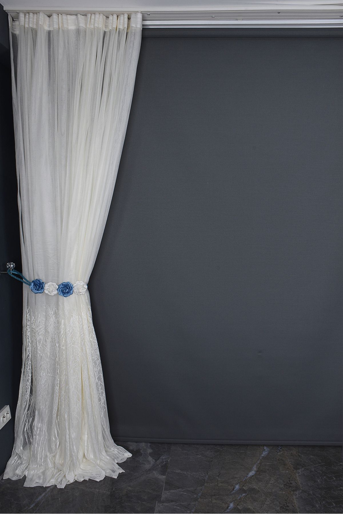 AKÇA TEKSTİL-Cypress Hub Model Cream Color Single Wing Premade Planted Pleated Background Curtain 300*260 cm 7