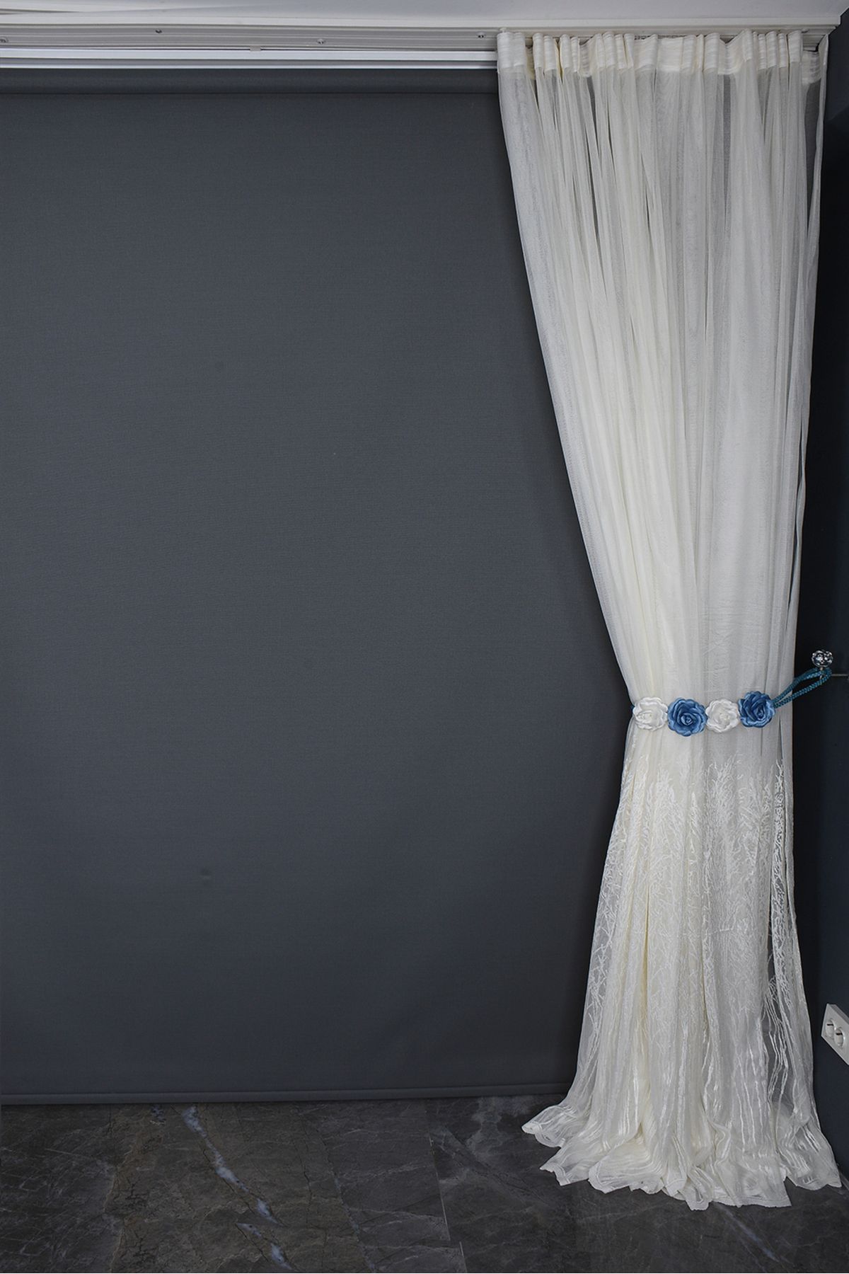 AKÇA TEKSTİL-Cypress Hub Model Cream Color Single Wing Premade Planted Pleated Background Curtain 300*260 cm 8