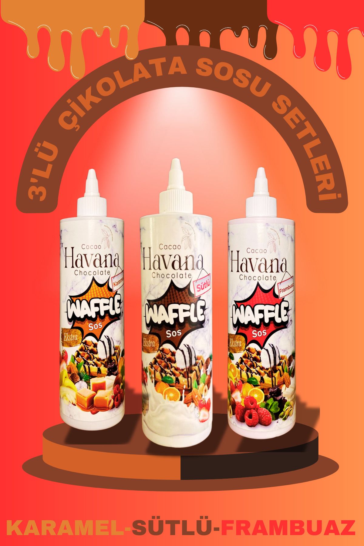Cacao havana ÇİKOLATA SOS SÜTLÜ-KARAMEL-FRAMBUAZ SOS 3'LÜ PAKET WAFFLE-KREP-PANKEK-KRUVASAN SOS 3x400GR
