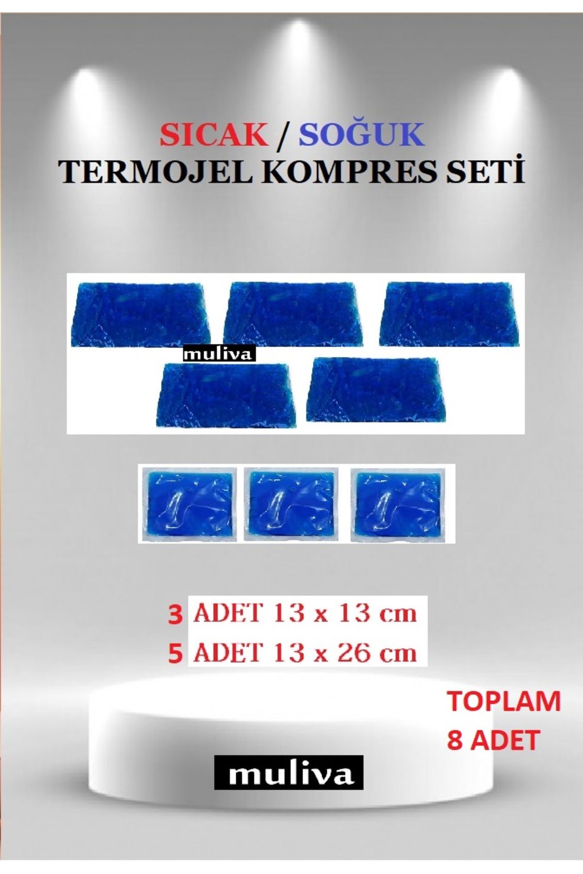 muliva-3 Pieces 13X13 + 5 Pieces 13X26 cm - Hot Cold Thermo Gel Compress Ice Set (No:D17) 1